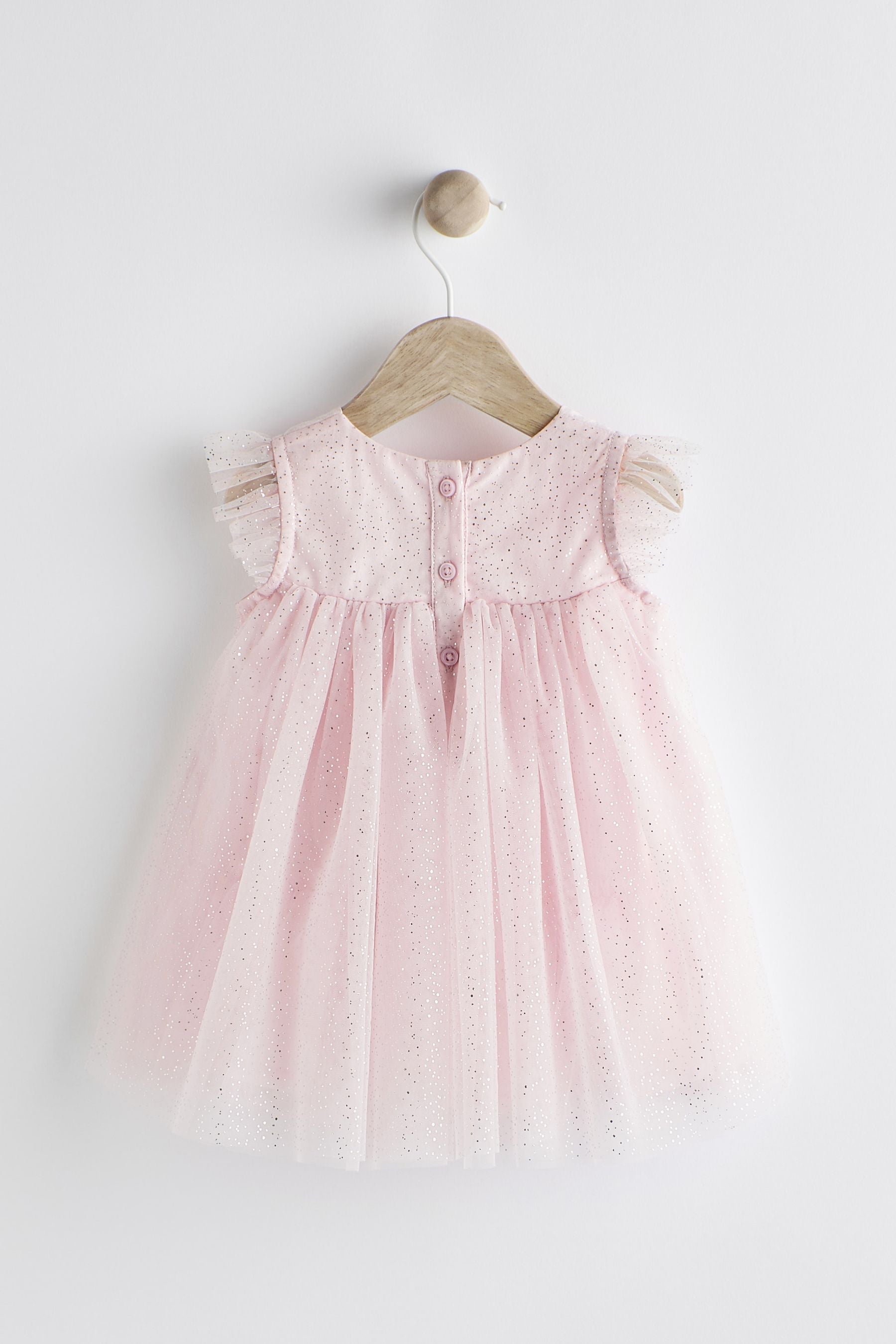 Pale Pink Baby Occasion Embroidered Sparkle Mesh Dress (0mths-2yrs)