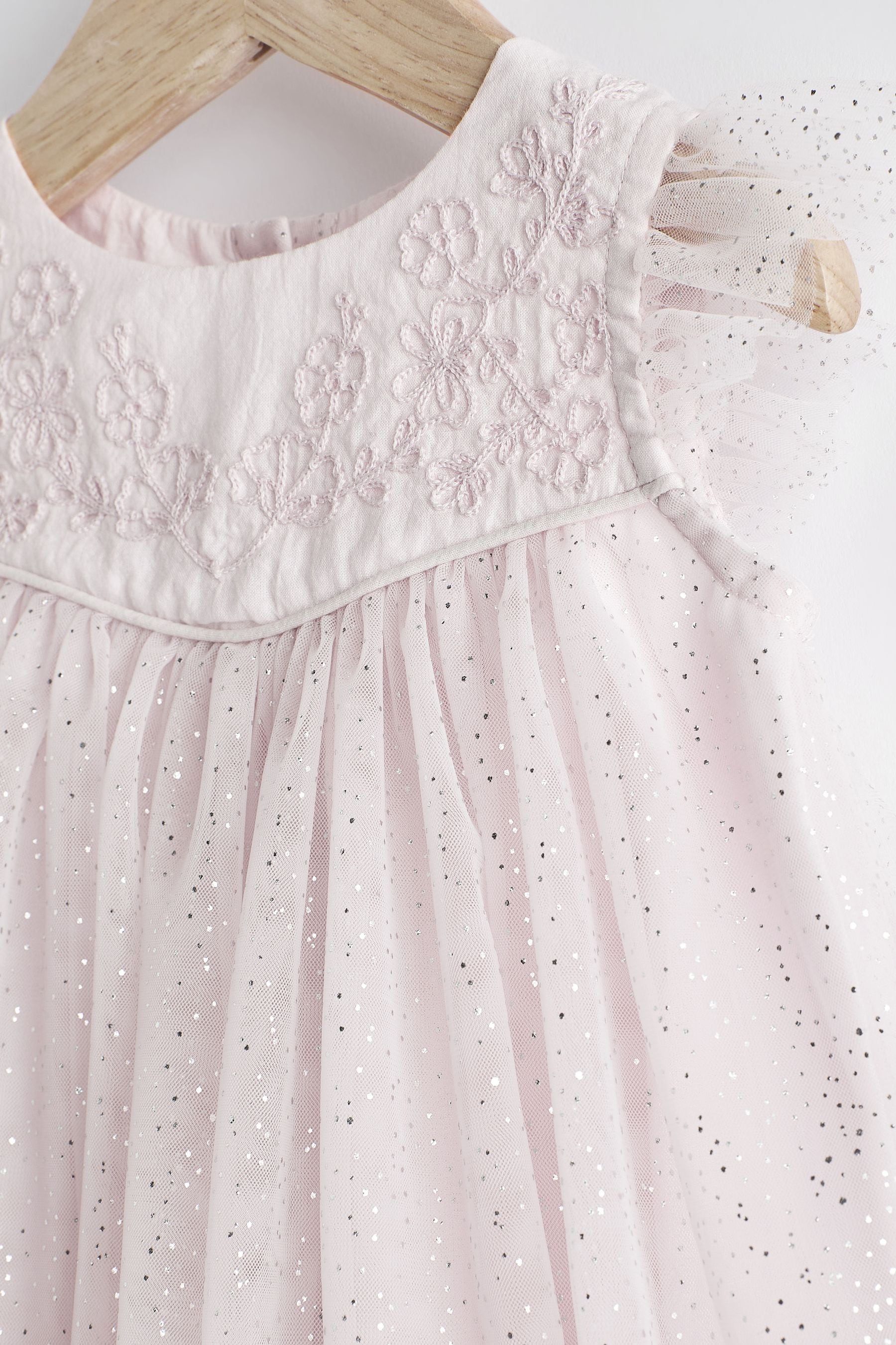 Pale Pink Baby Occasion Embroidered Sparkle Mesh Dress (0mths-2yrs)