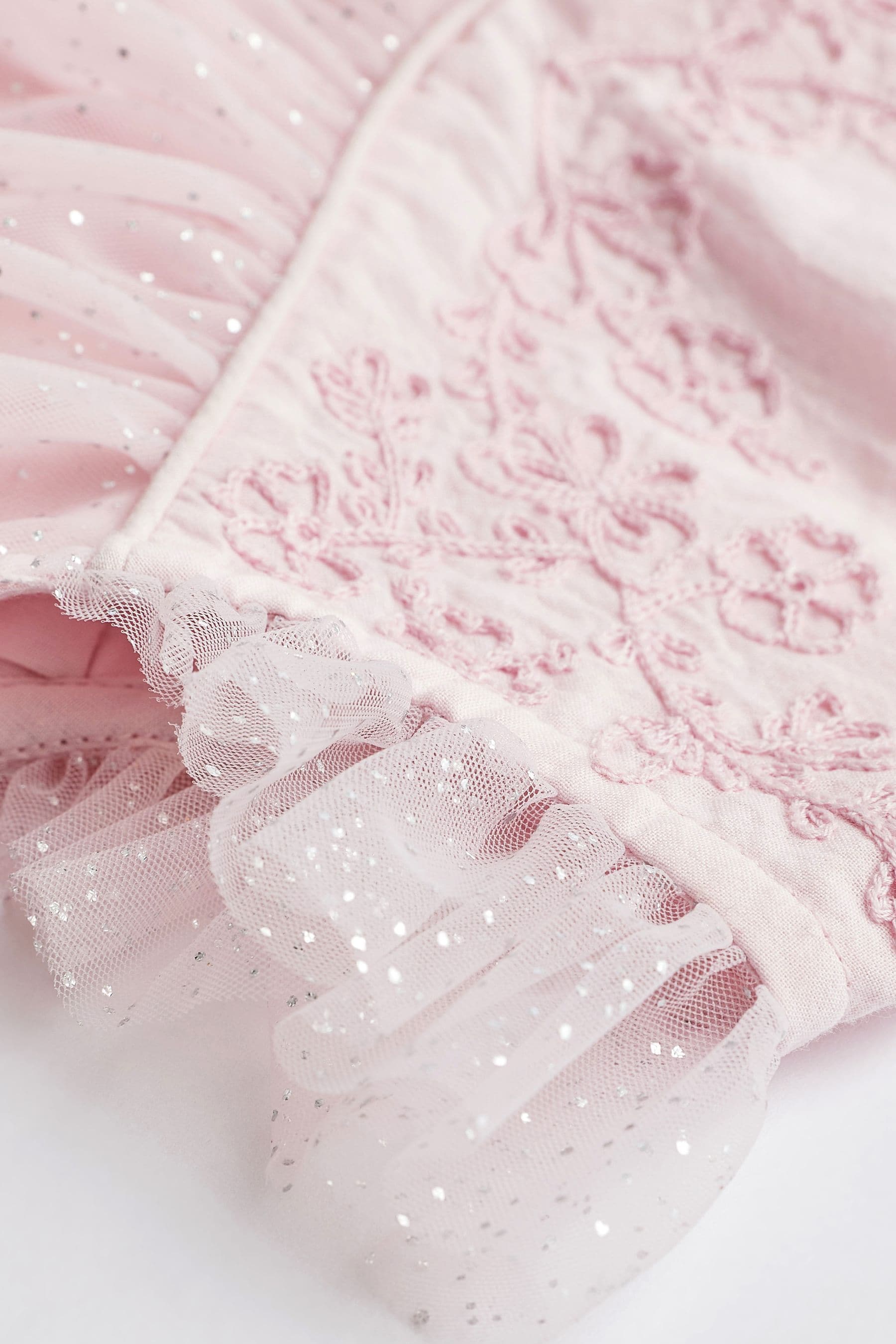 Pale Pink Baby Occasion Embroidered Sparkle Mesh Dress (0mths-2yrs)