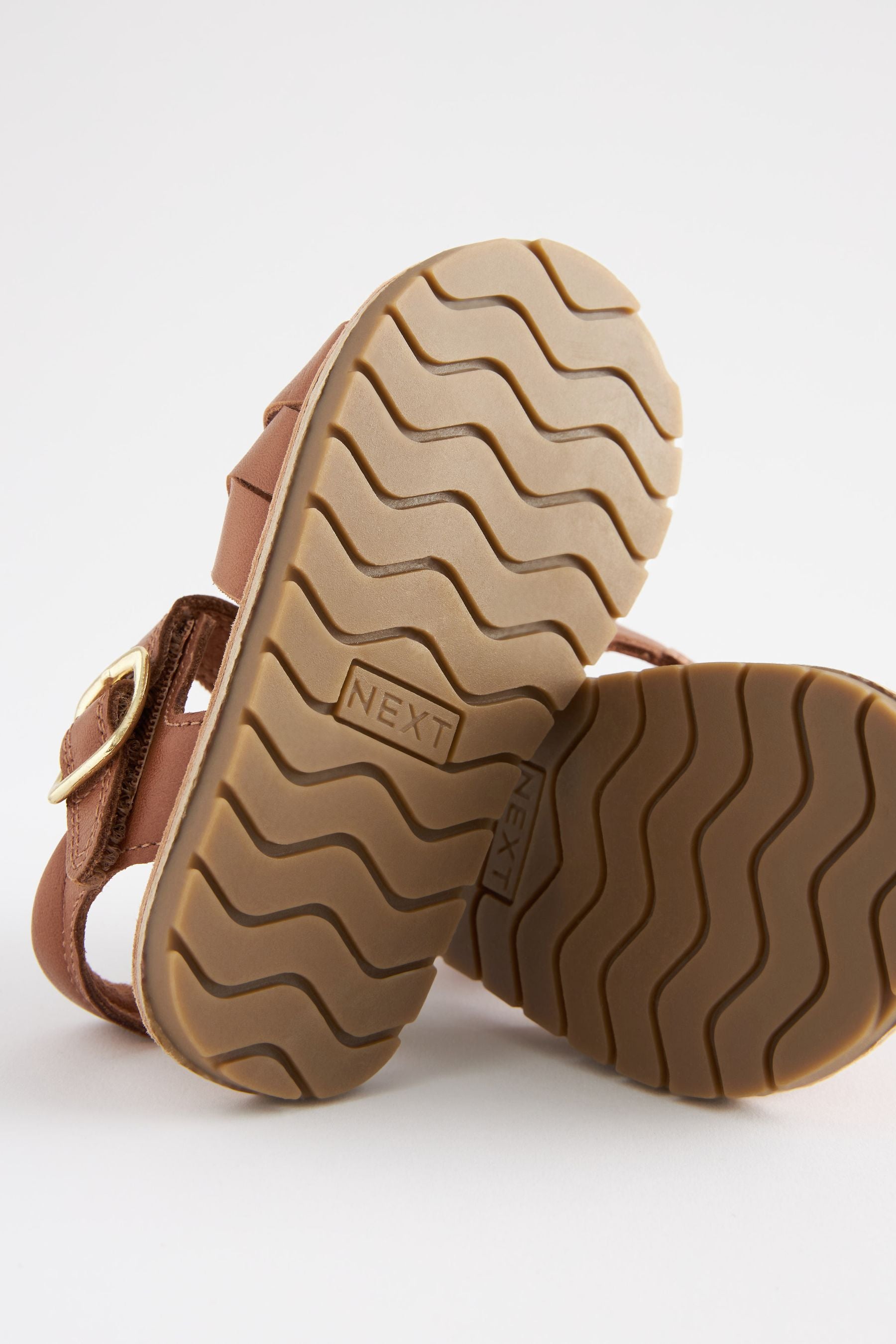 Tan Brown Leather Woven Ankle Strap Sandals