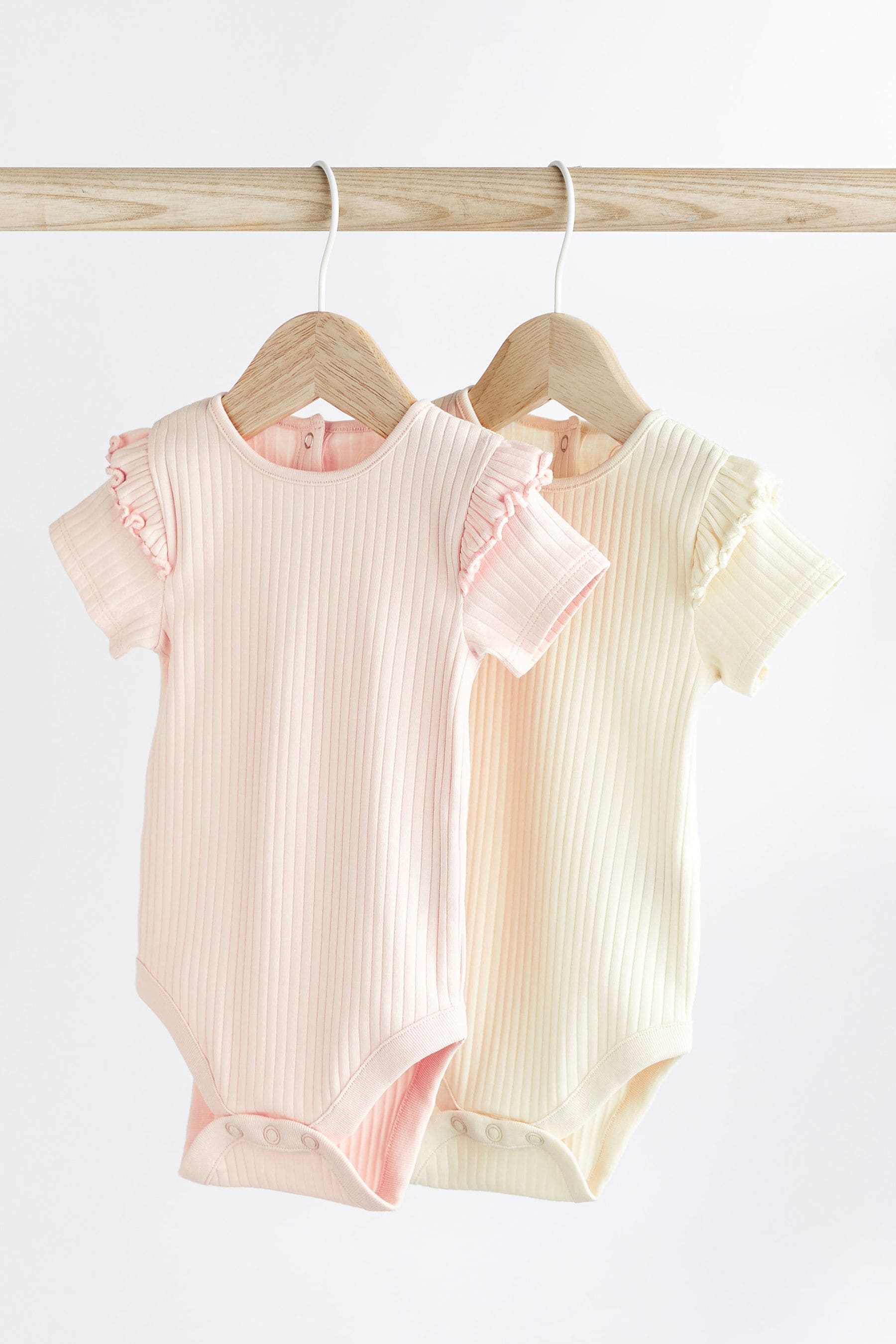 Pink/White Short Frill Sleeved Bodysuits 2 Pack