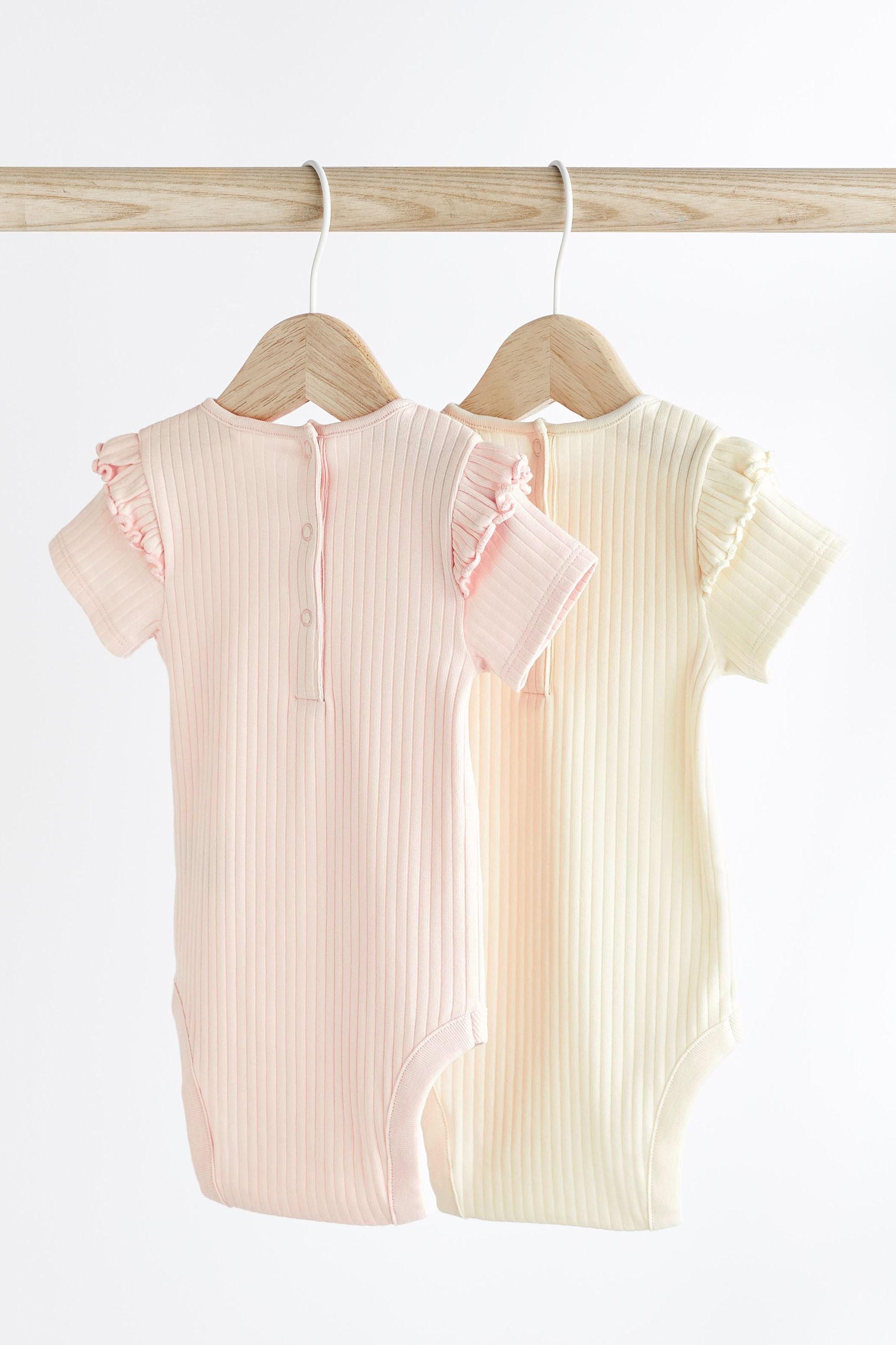 Pink/White Short Frill Sleeved Bodysuits 2 Pack