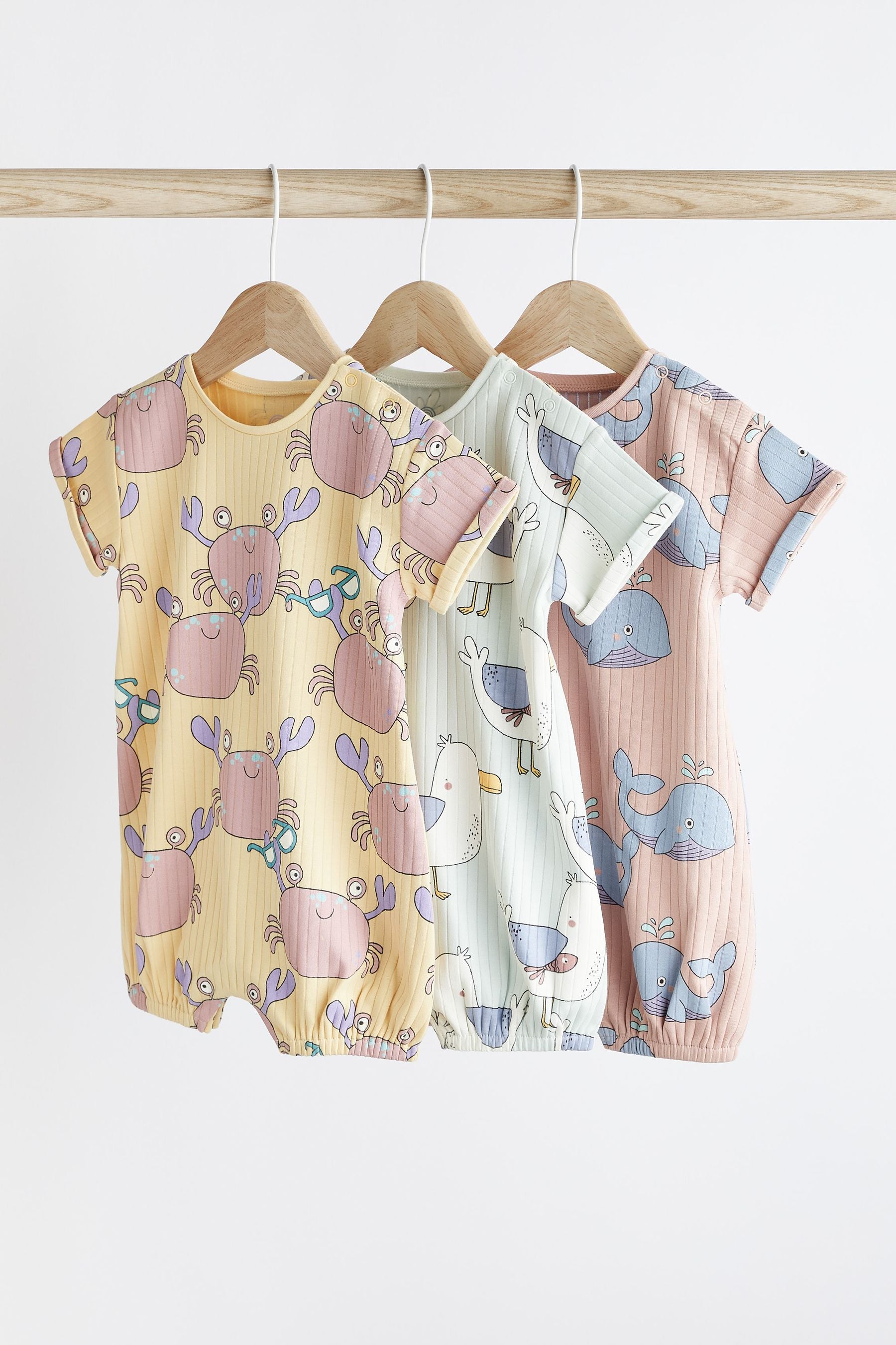 Multi Pastel Beach character Baby Romper 3 Pack (0mths-3yrs)