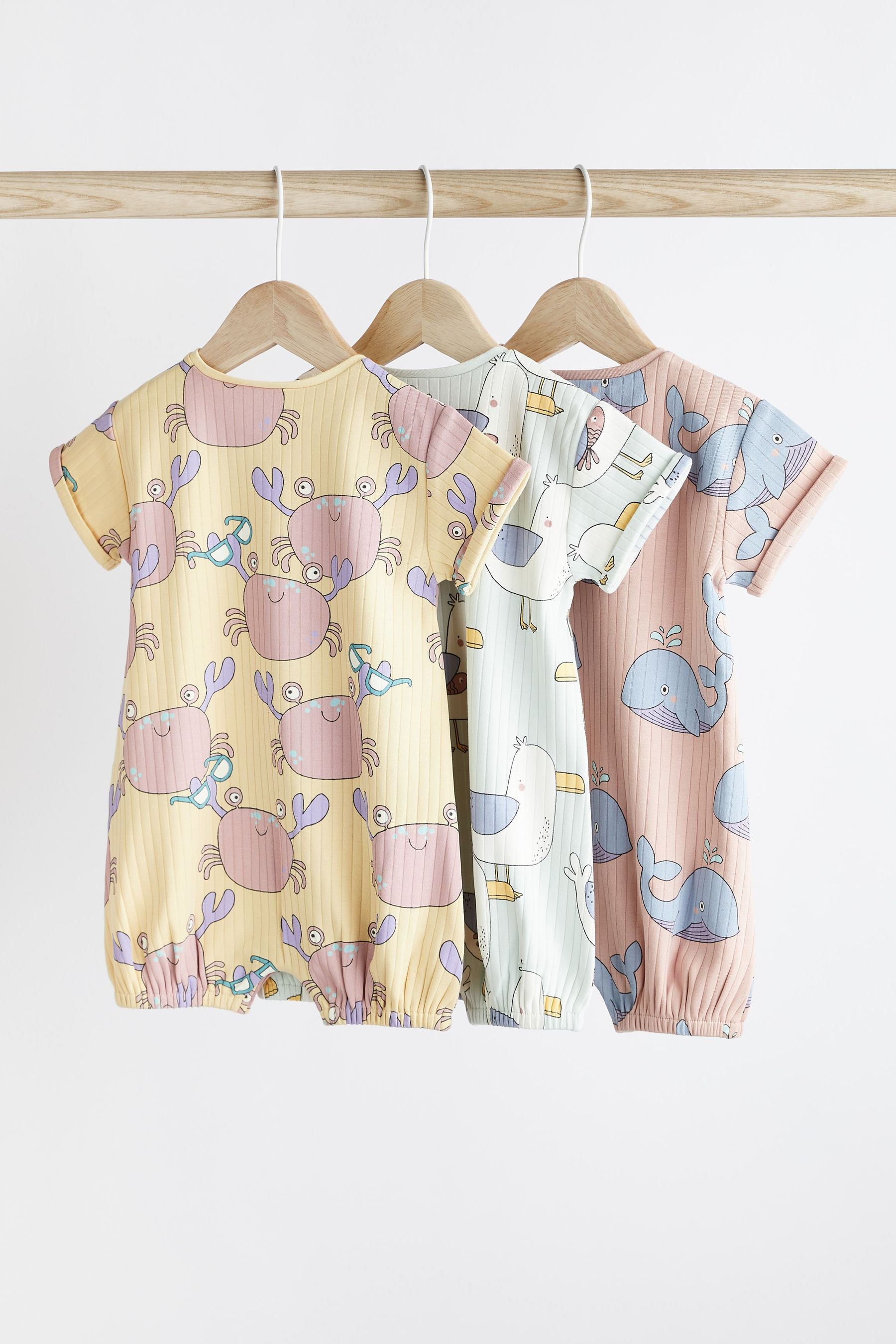 Multi Pastel Beach character Baby Romper 3 Pack (0mths-3yrs)