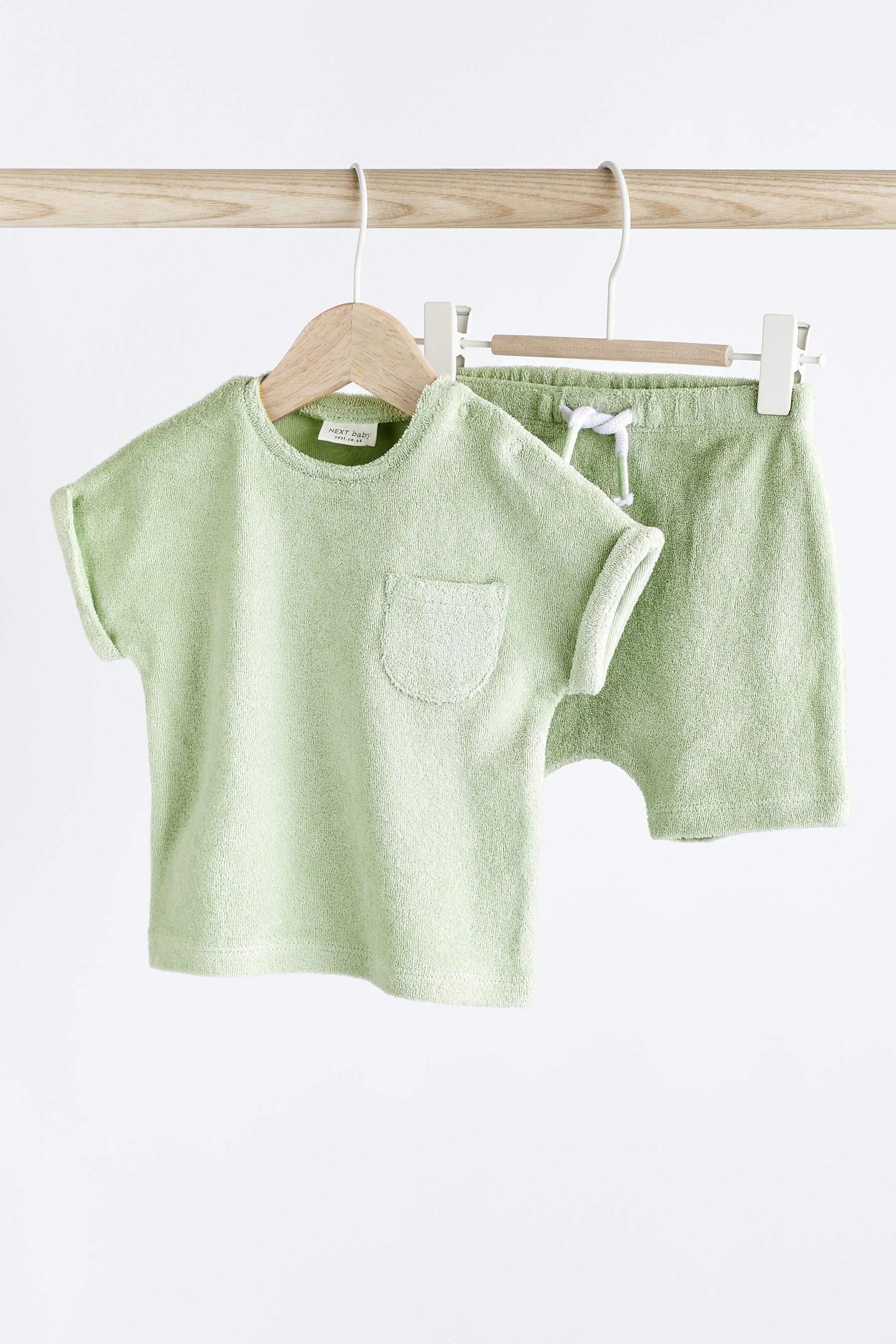 Mint Green 2 Piece Baby Towelling T-Shirt And Shorts Set (0mths-2yrs)