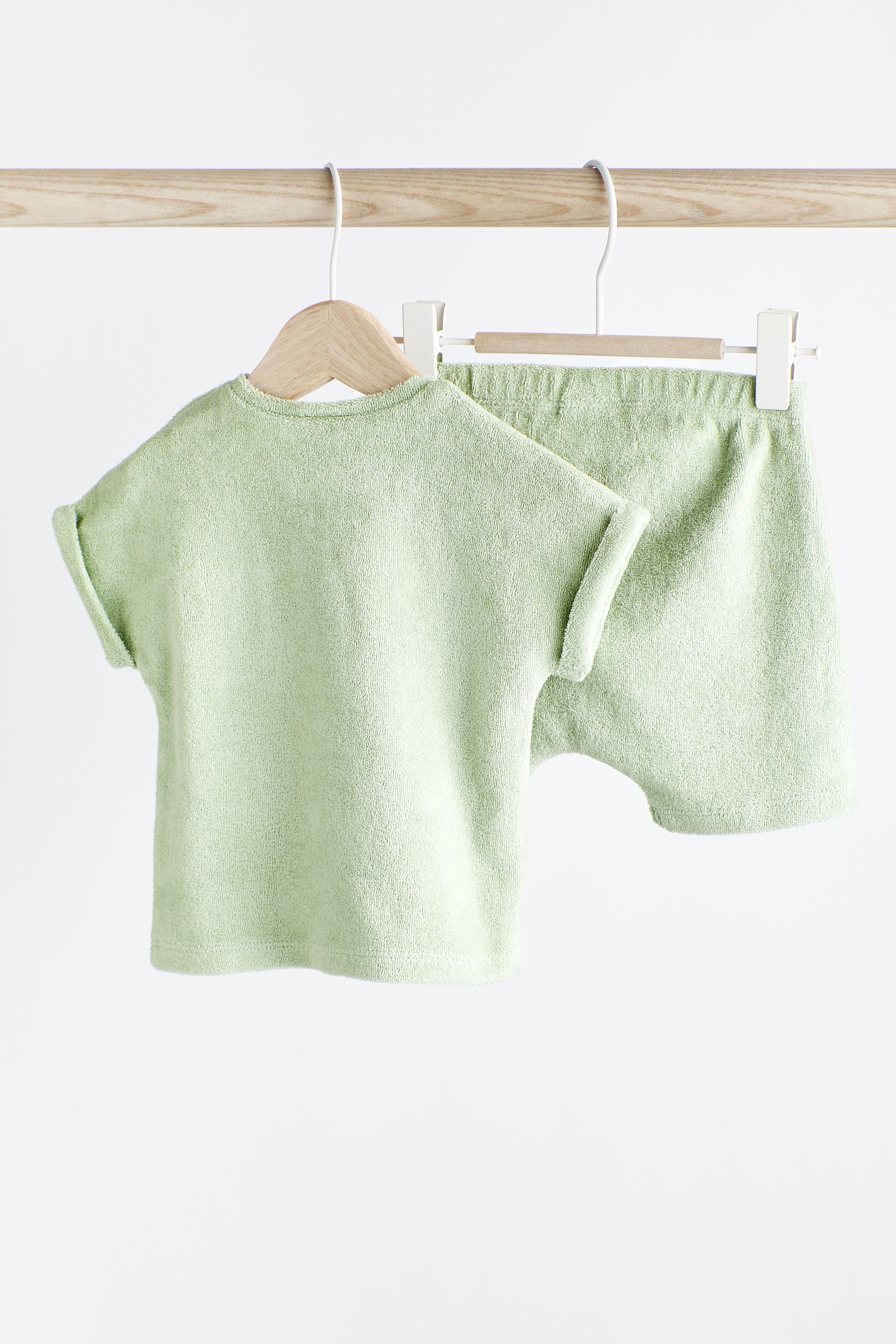 Mint Green 2 Piece Baby Towelling T-Shirt And Shorts Set (0mths-2yrs)