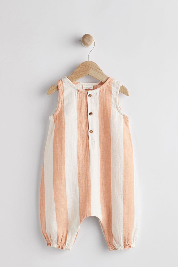 Peach Pink Stripe Toweling Baby Playsuit (0mths-3yrs)