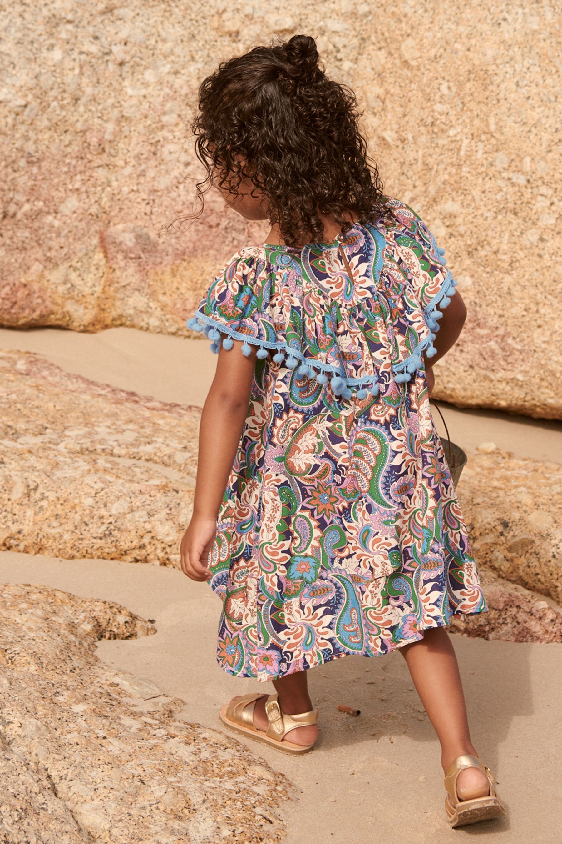 Blue Paisley Cotton Ruffle Dress (3mths-8yrs)