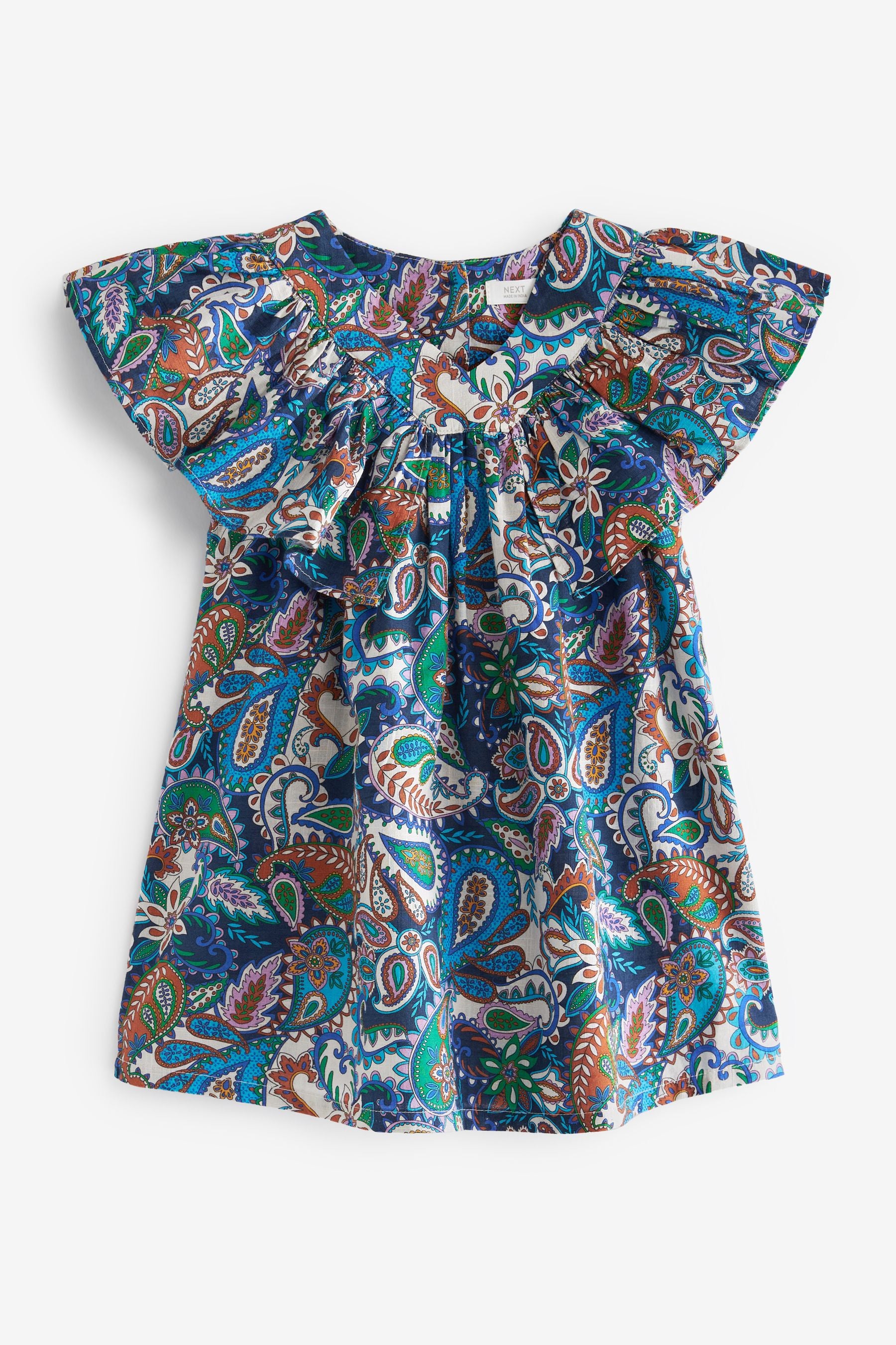 Blue Paisley Cotton Ruffle Dress (3mths-8yrs)