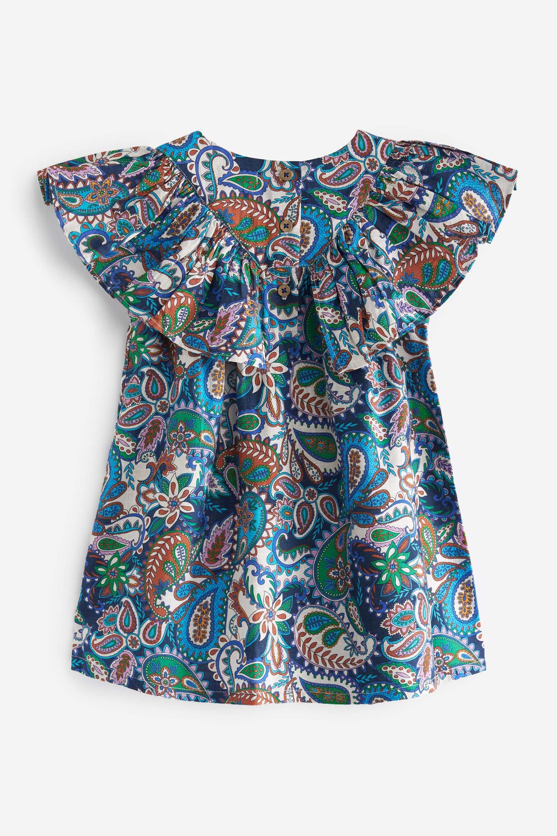 Blue Paisley Cotton Ruffle Dress (3mths-8yrs)