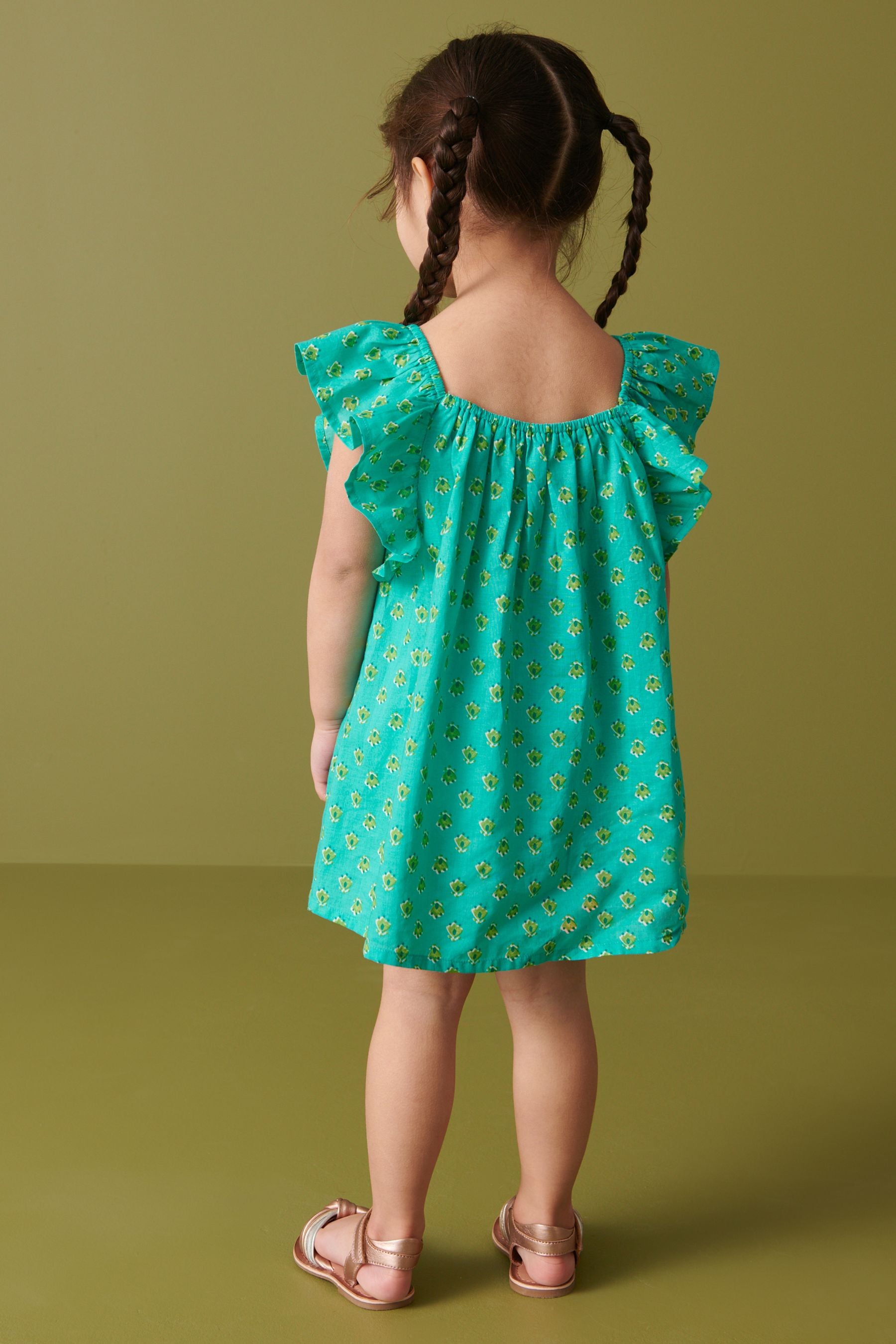 Green Printed Cotton Frill Dress (3mths-8yrs)