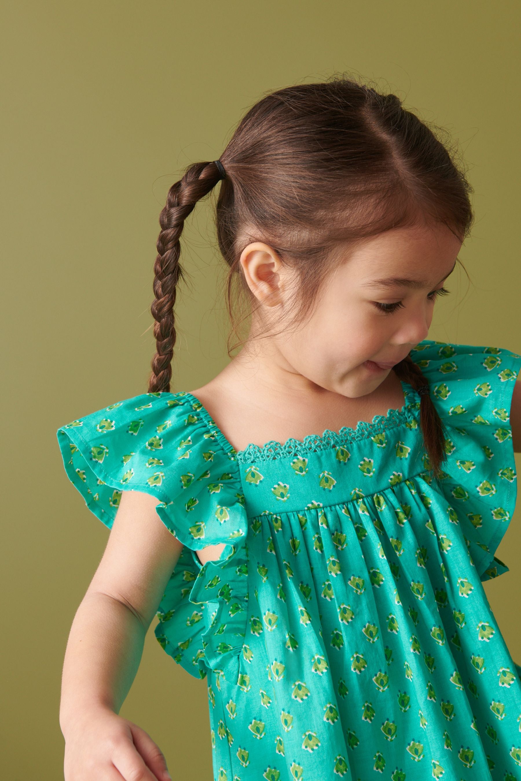 Green Printed Cotton Frill Dress (3mths-8yrs)