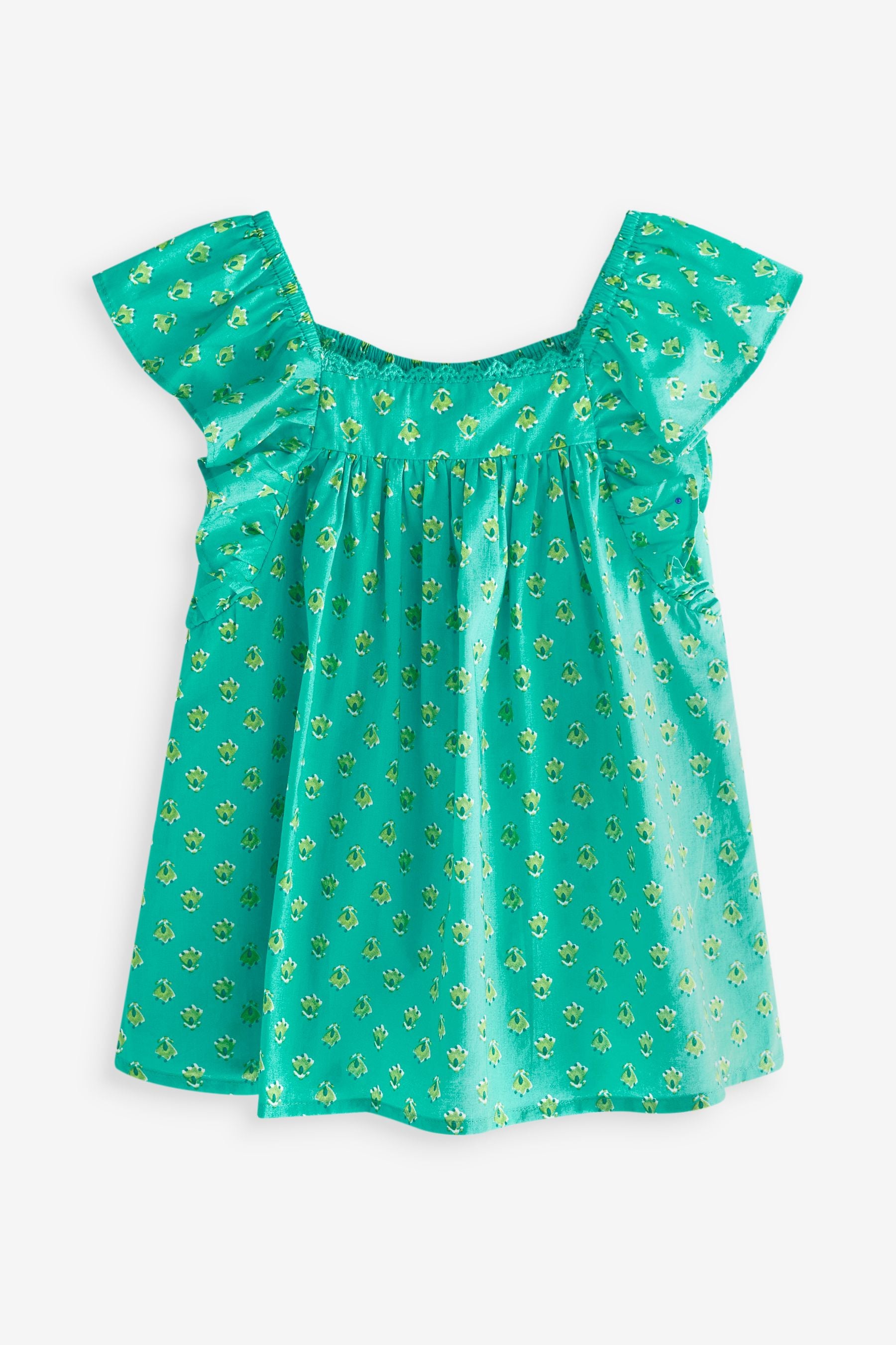 Green Printed Cotton Frill Dress (3mths-8yrs)