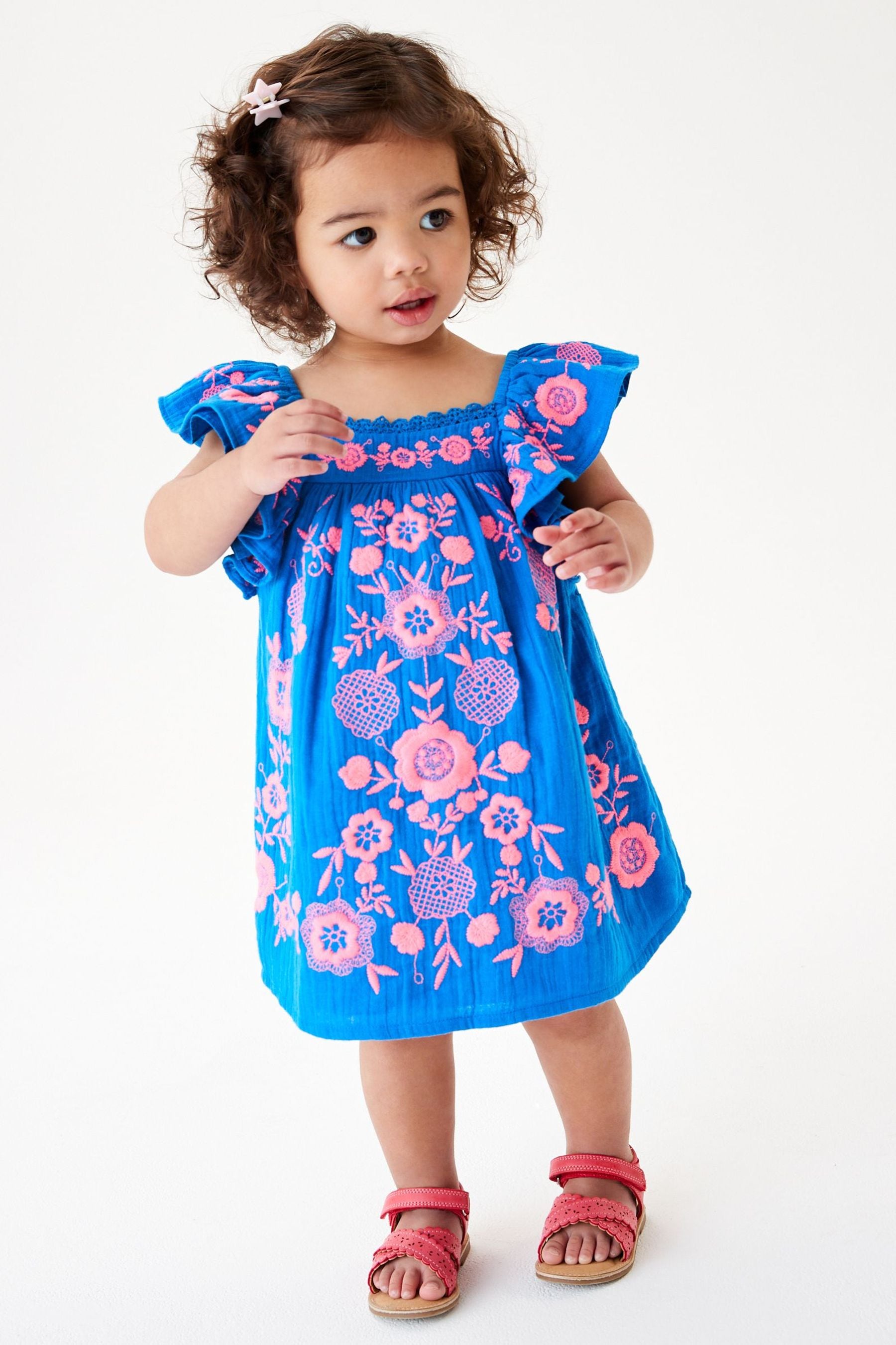 Blue/Pink Embroidered Kaftan Dress (3mths-8yrs)