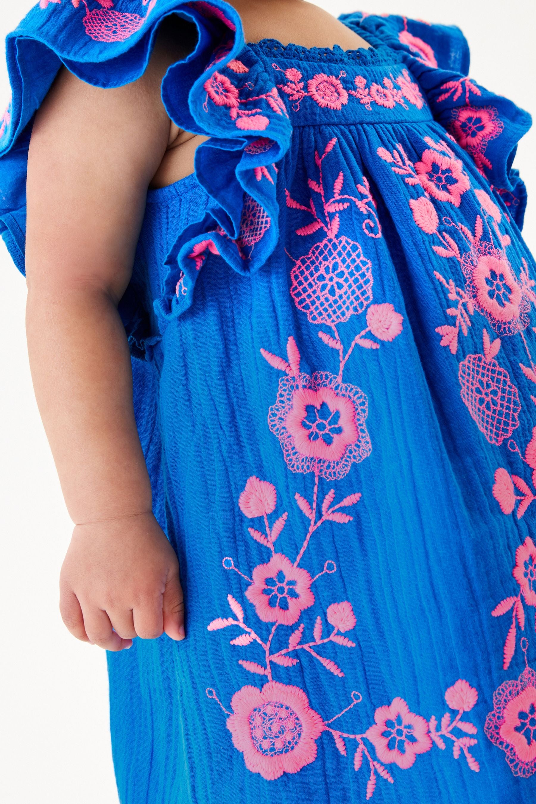 Blue/Pink Embroidered Kaftan Dress (3mths-8yrs)