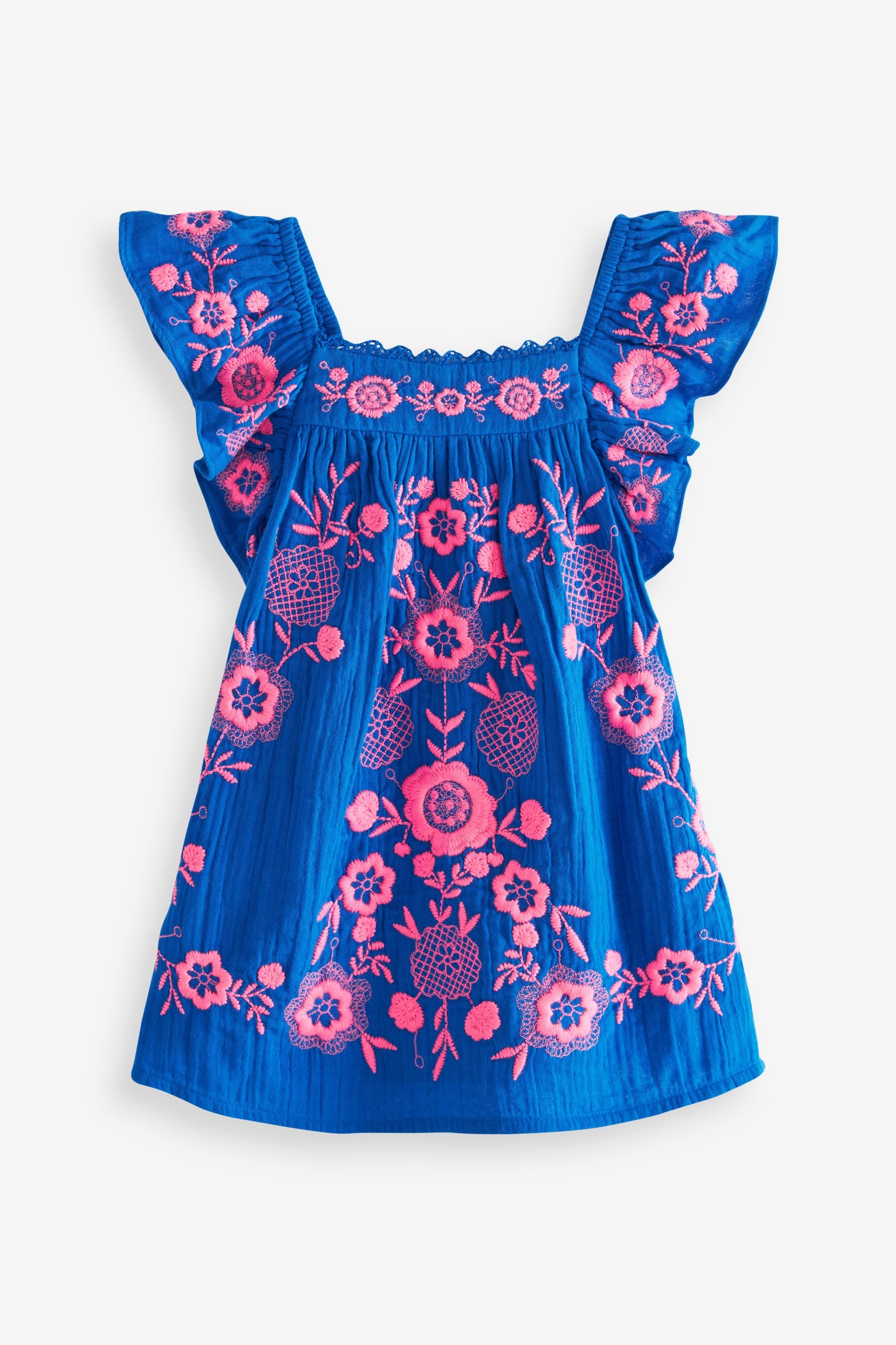 Blue/Pink Embroidered Kaftan Dress (3mths-8yrs)