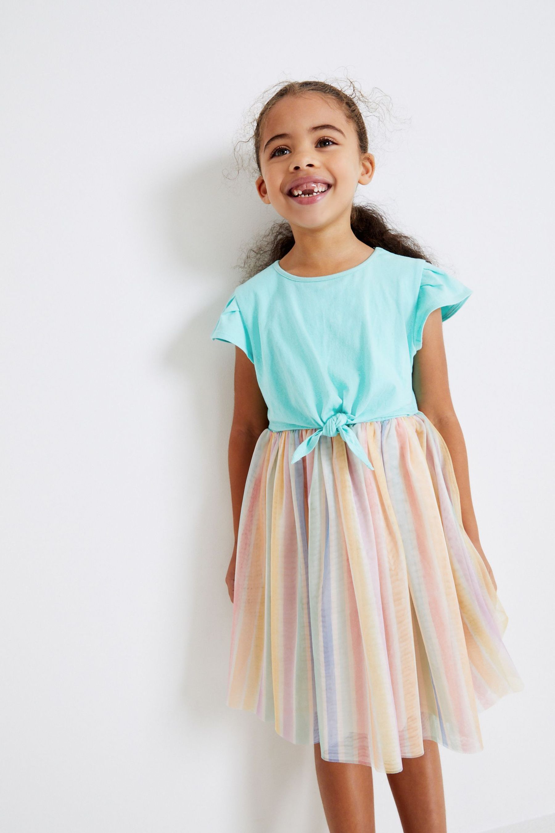 Teal Blue Rainbow Skirt Dress (3-16yrs)