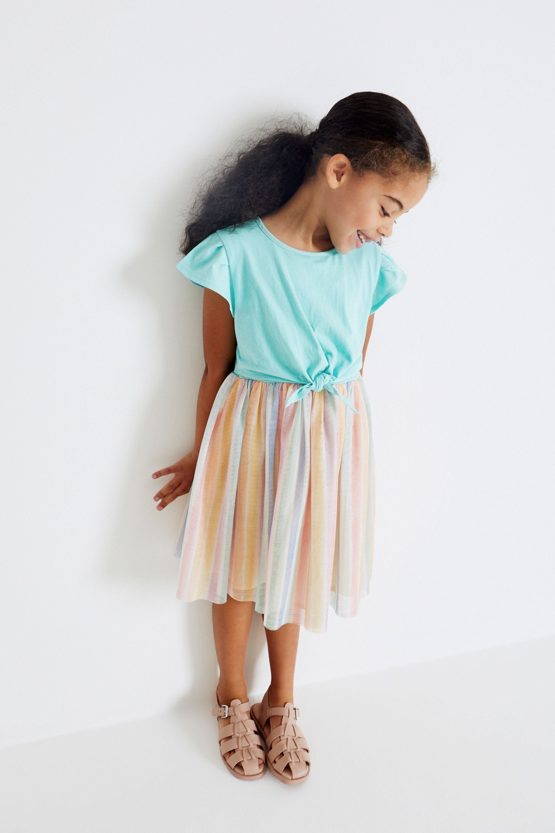 Teal Blue Rainbow Skirt Dress (3-16yrs)