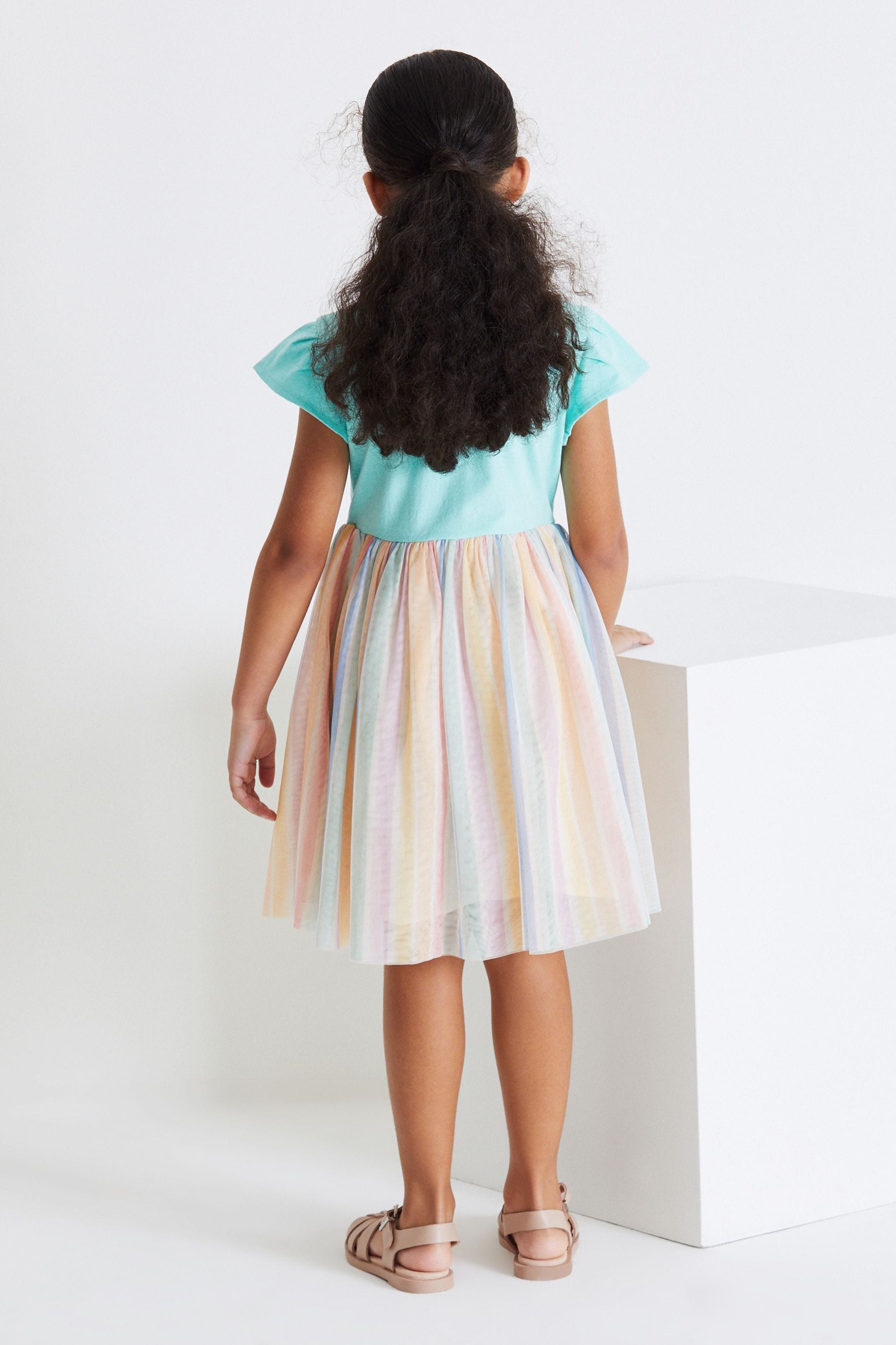 Teal Blue Rainbow Skirt Dress (3-16yrs)