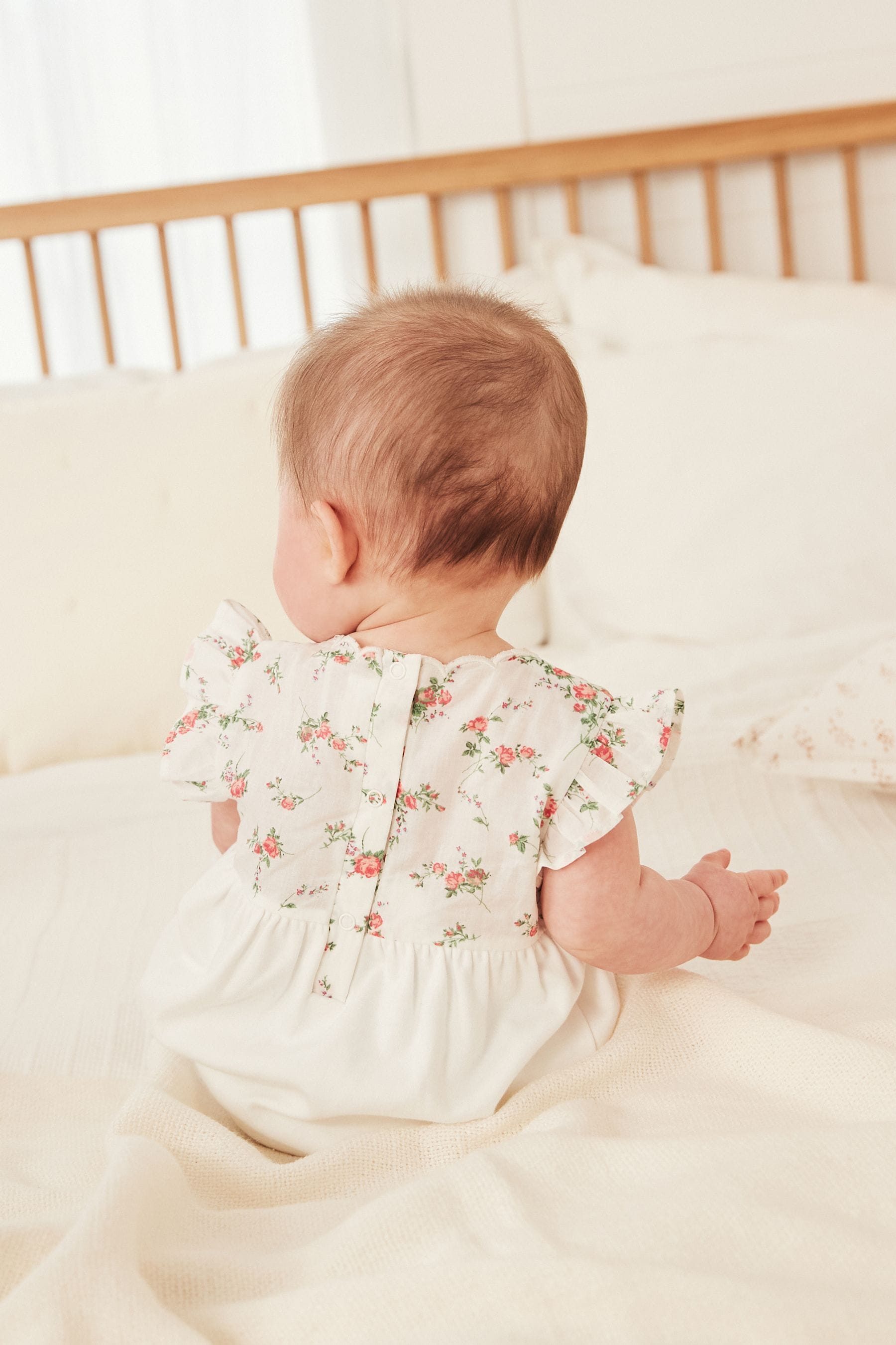 Ecru Cream Floral Jersey Baby Playsuit