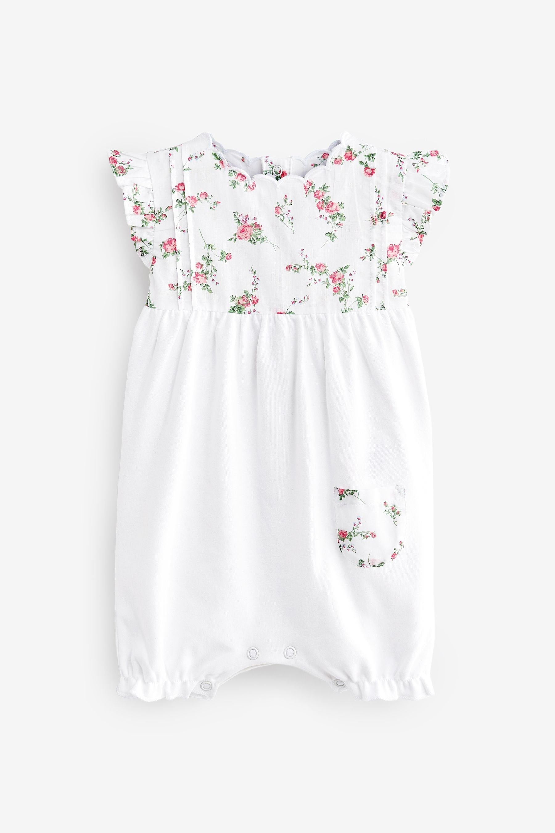 Ecru Cream Floral Jersey Baby Playsuit