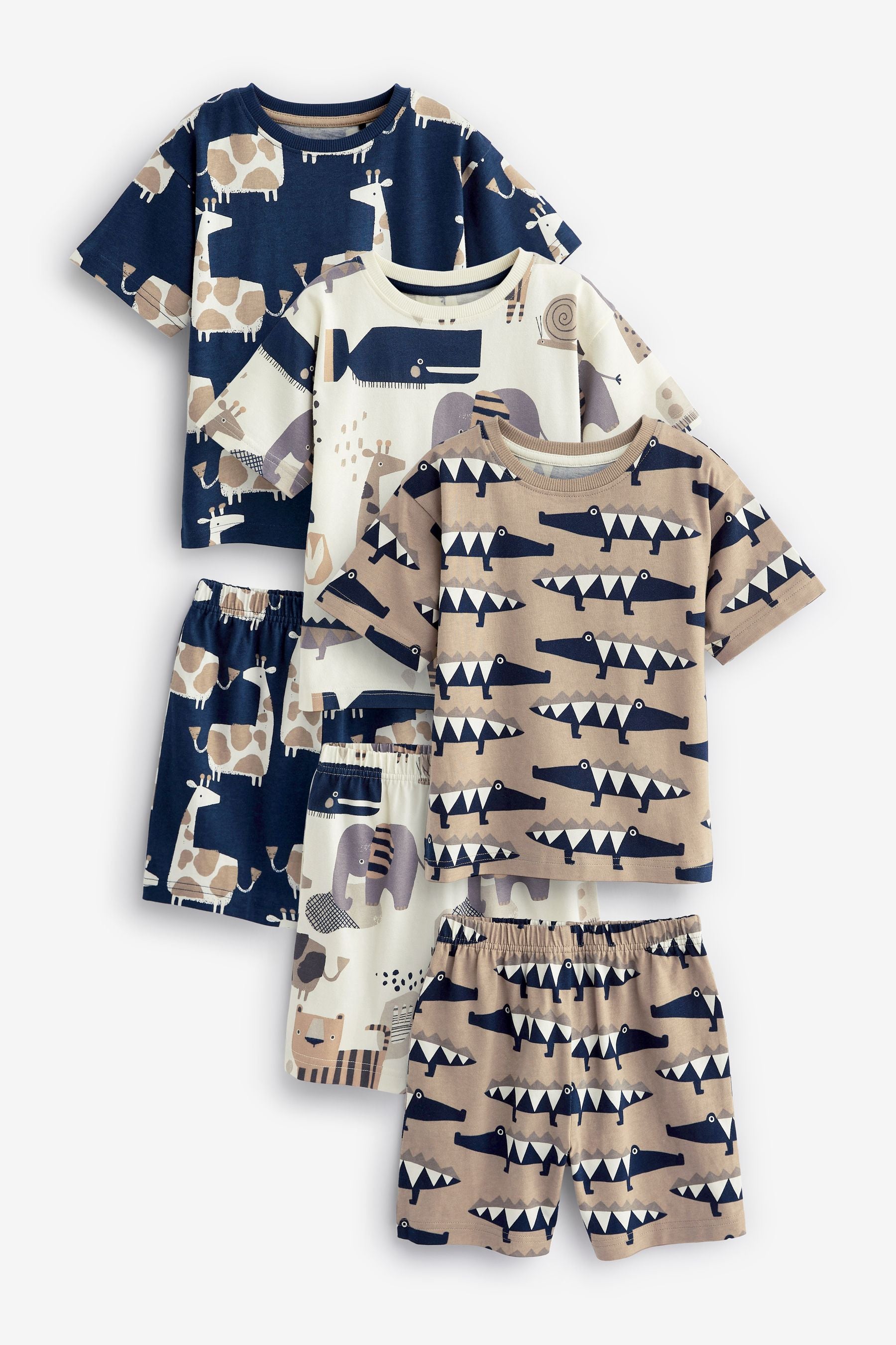 Navy Blue Animal 3 Pack Short Pyjamas (9mths-10yrs)