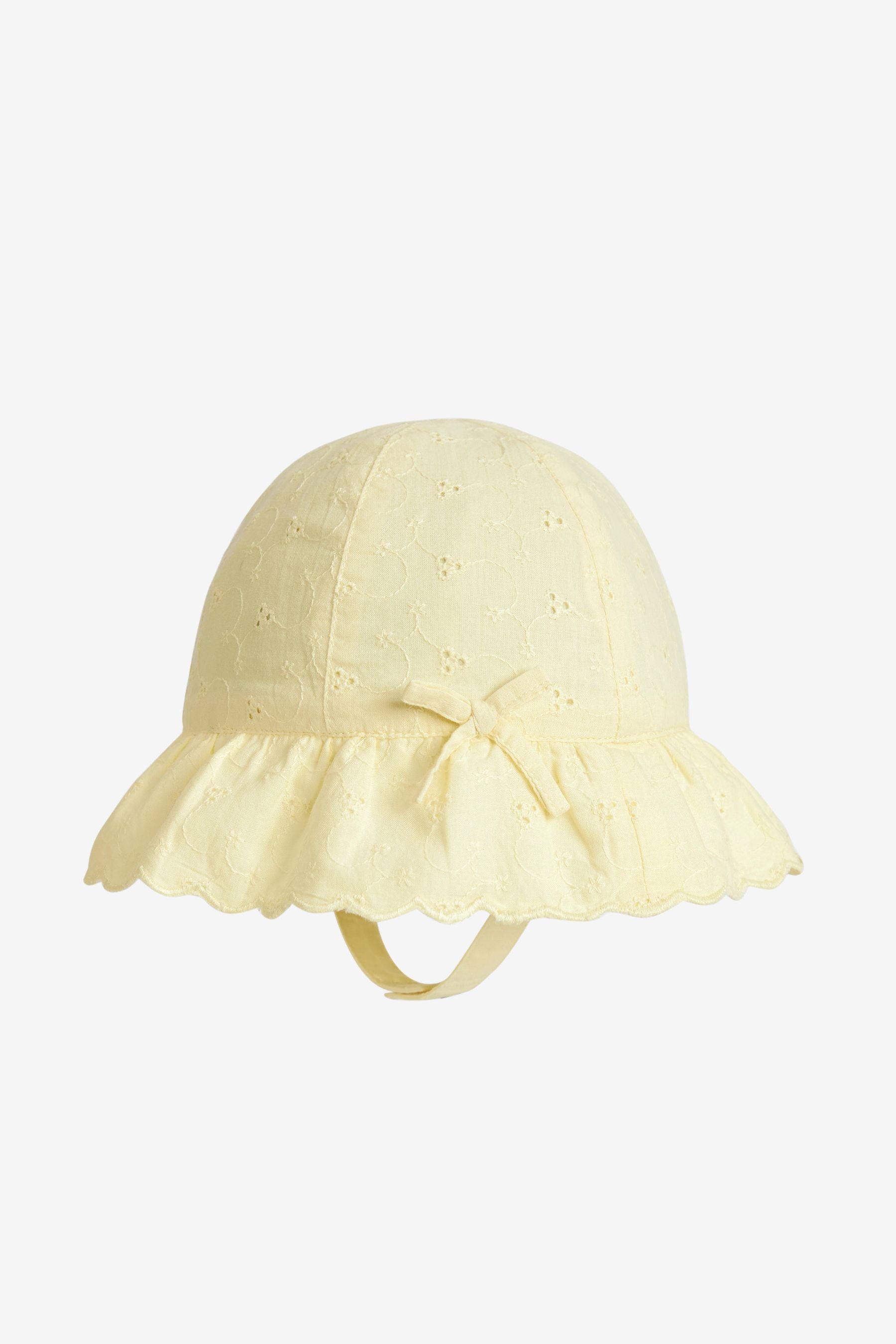 Yellow Broderie Baby Hat (0mths-2yrs)