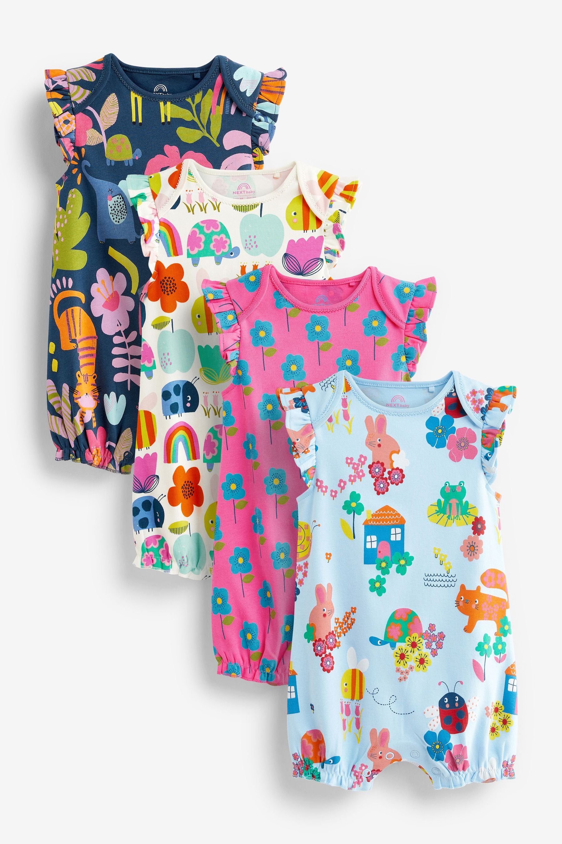 Multi Character 4 Pack Printed Baby Rompers