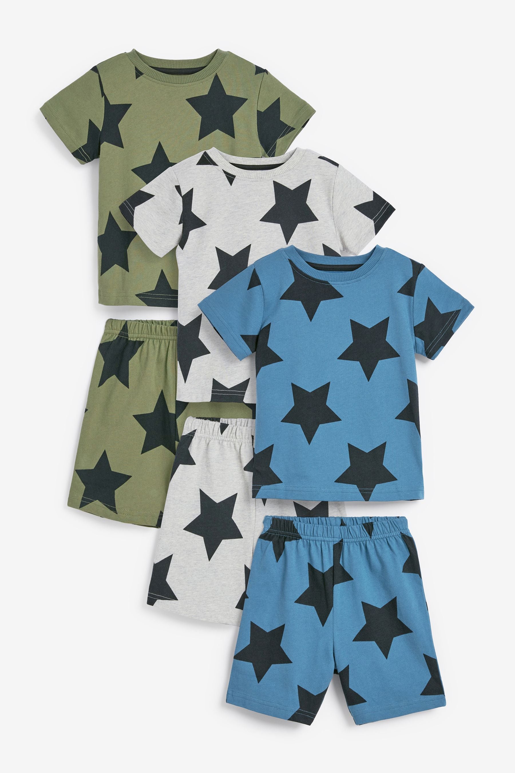 Khaki Green Star 3 Pack Short Pyjamas (9mths-12yrs)