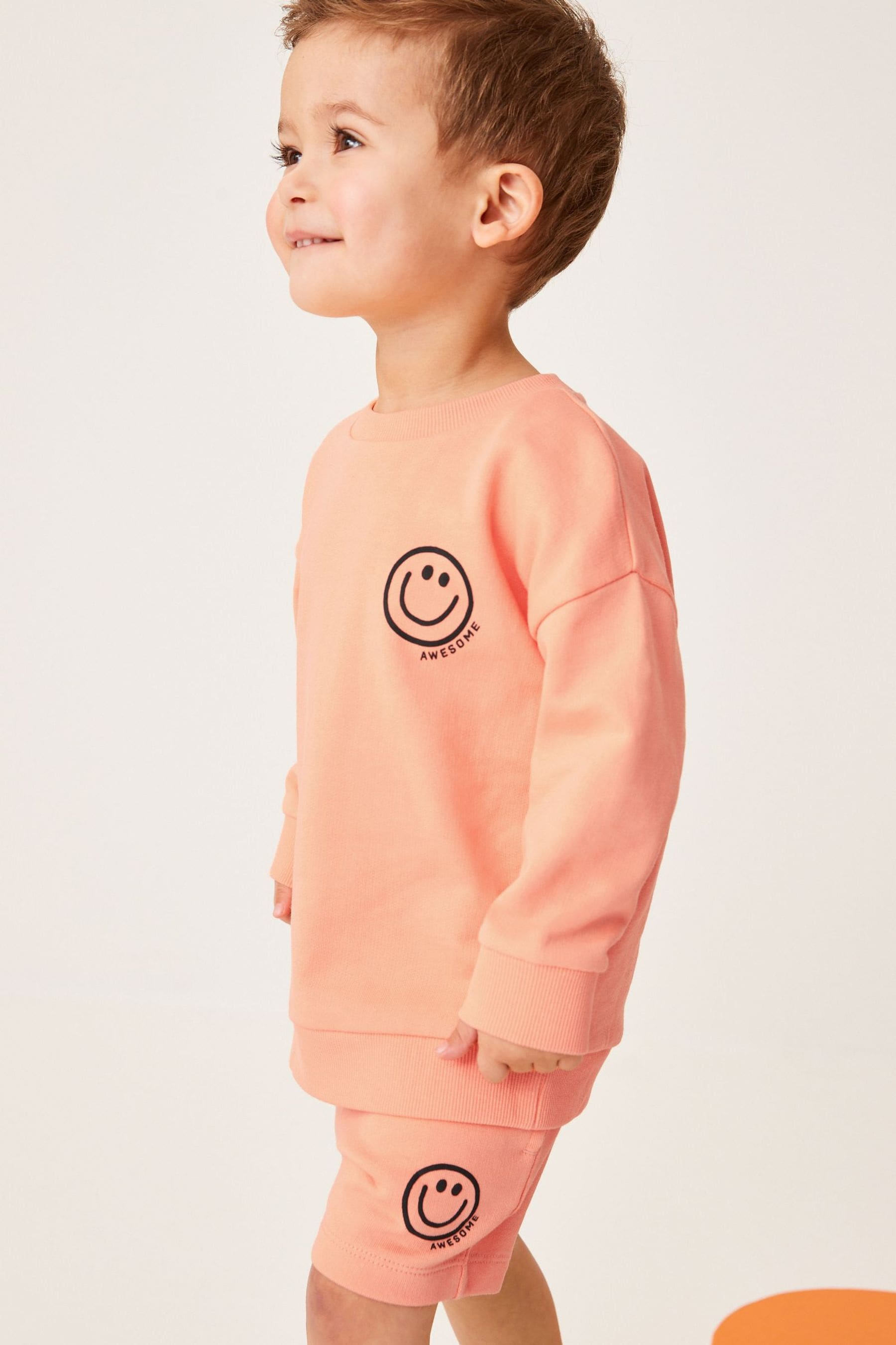 Light Orange Character Crew Sweatshirt And Shorts Set (3mths-7yrs)