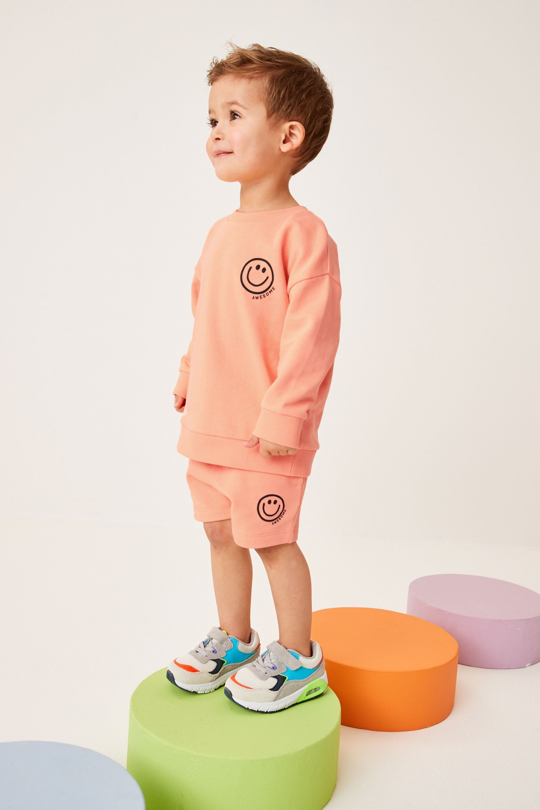 Light Orange Character Crew Sweatshirt And Shorts Set (3mths-7yrs)