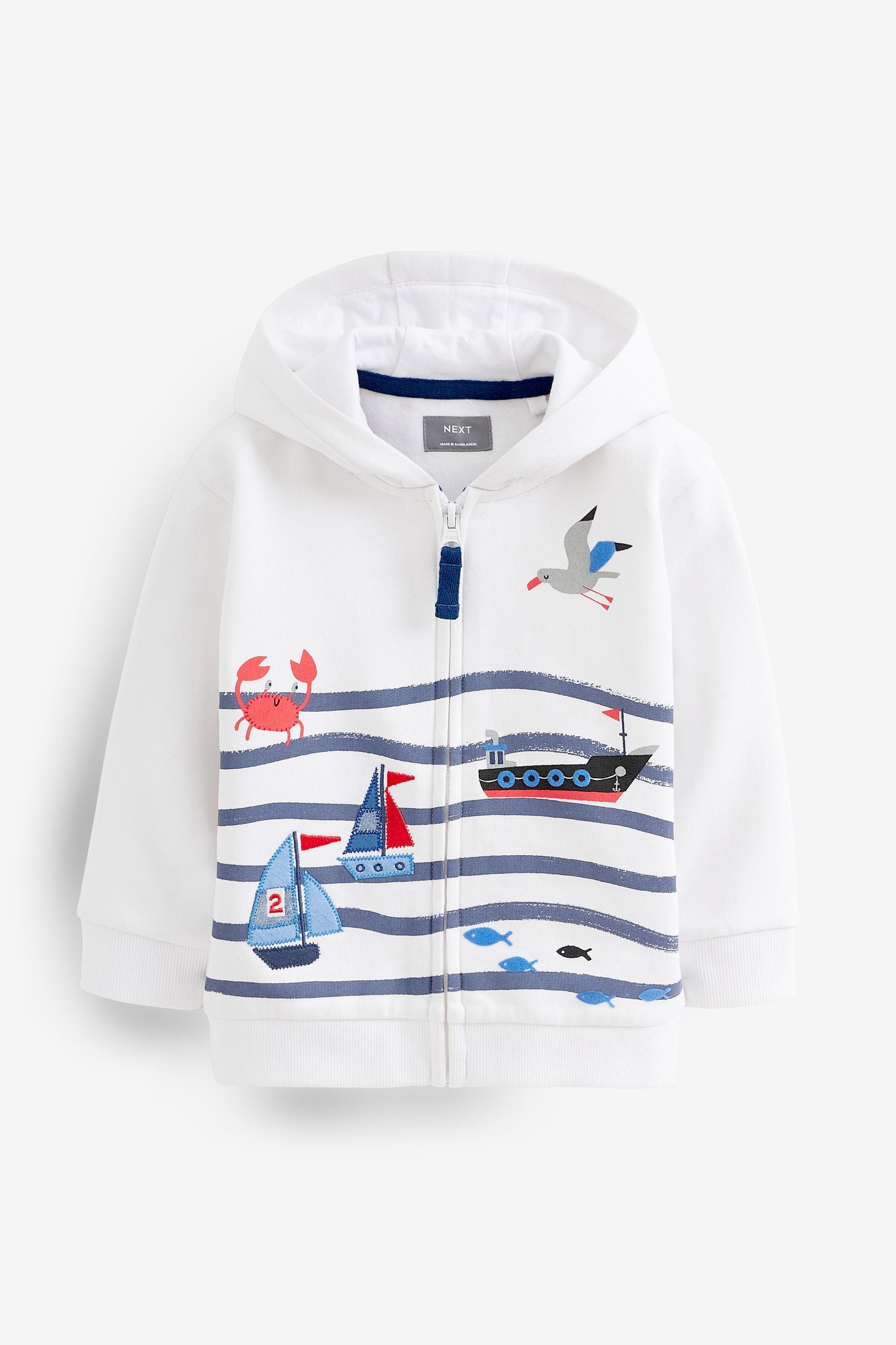 White Classic Boat Appliqu Zip Through Hoodie (3mths-7yr