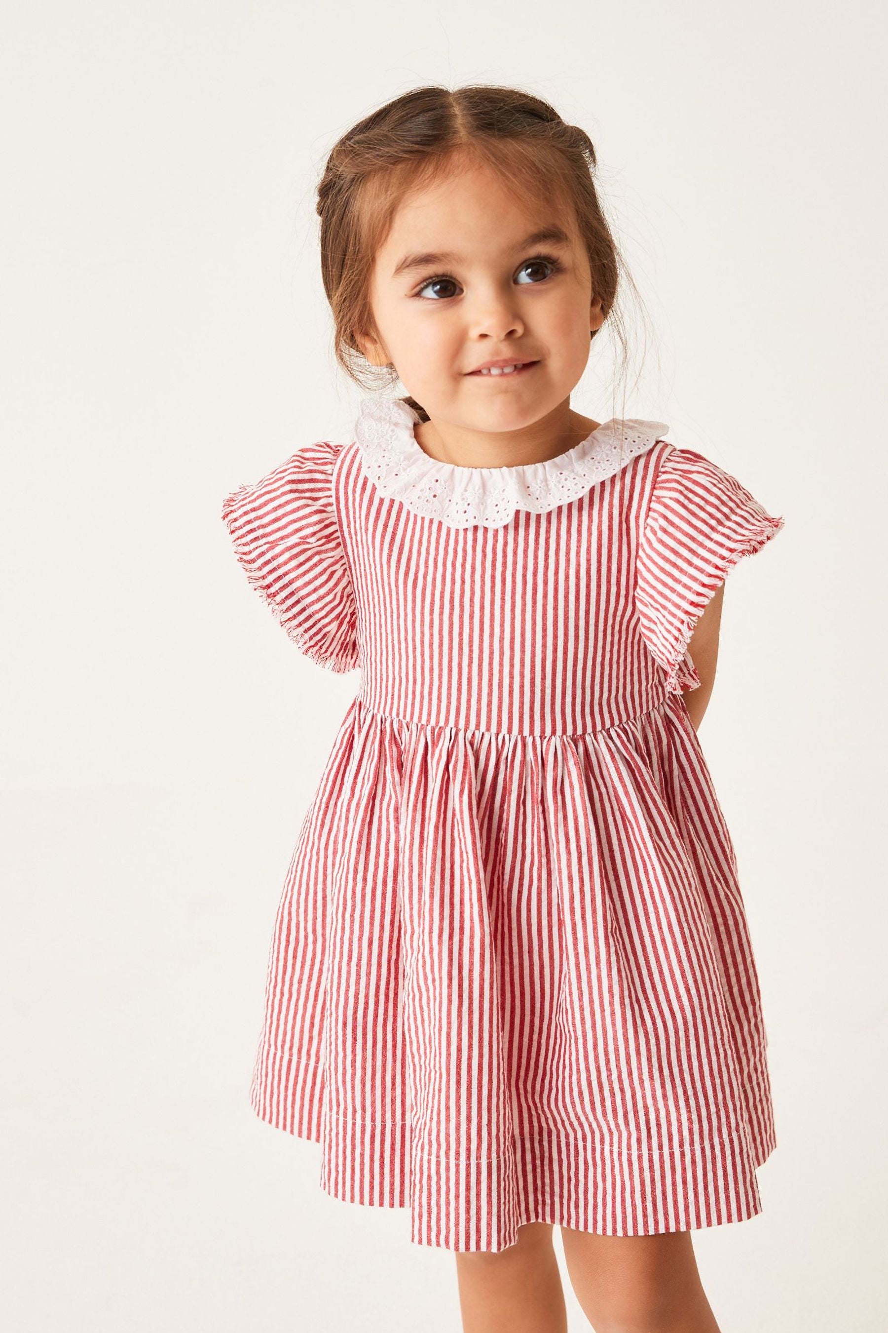 Red Stripe Broderie Collar Dress (3mths-8yrs)