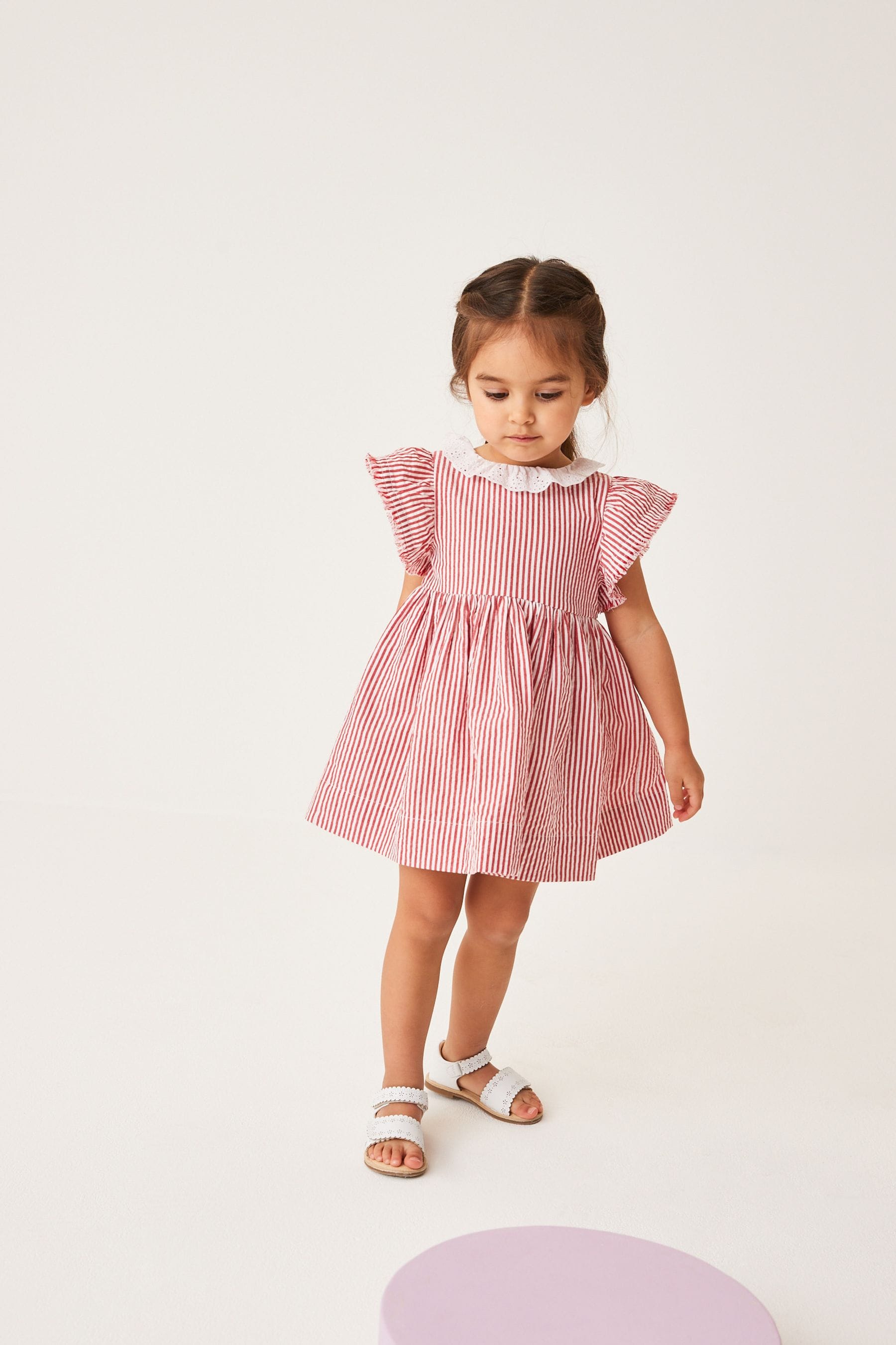 Red Stripe Broderie Collar Dress (3mths-8yrs)