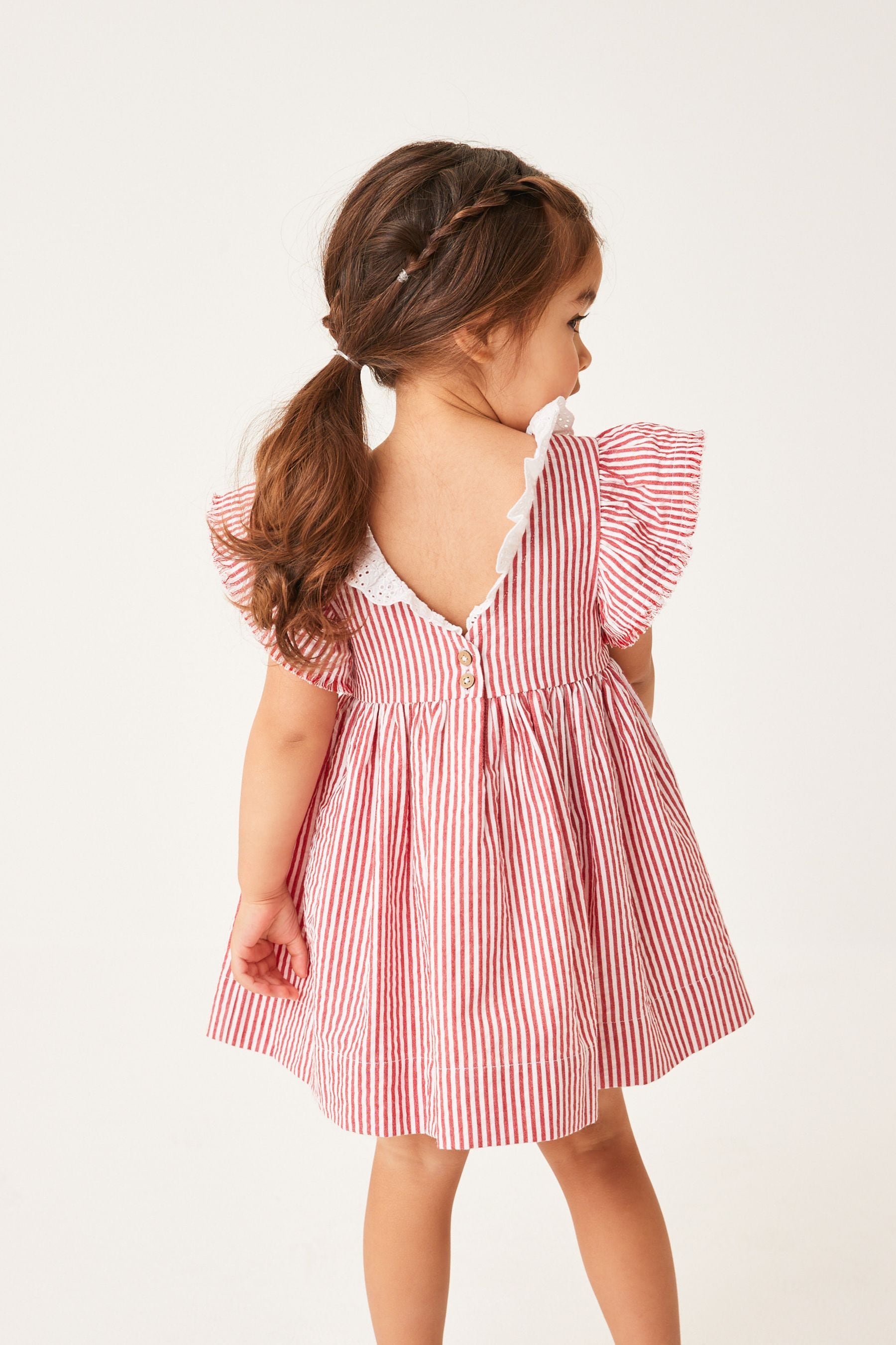 Red Stripe Broderie Collar Dress (3mths-8yrs)