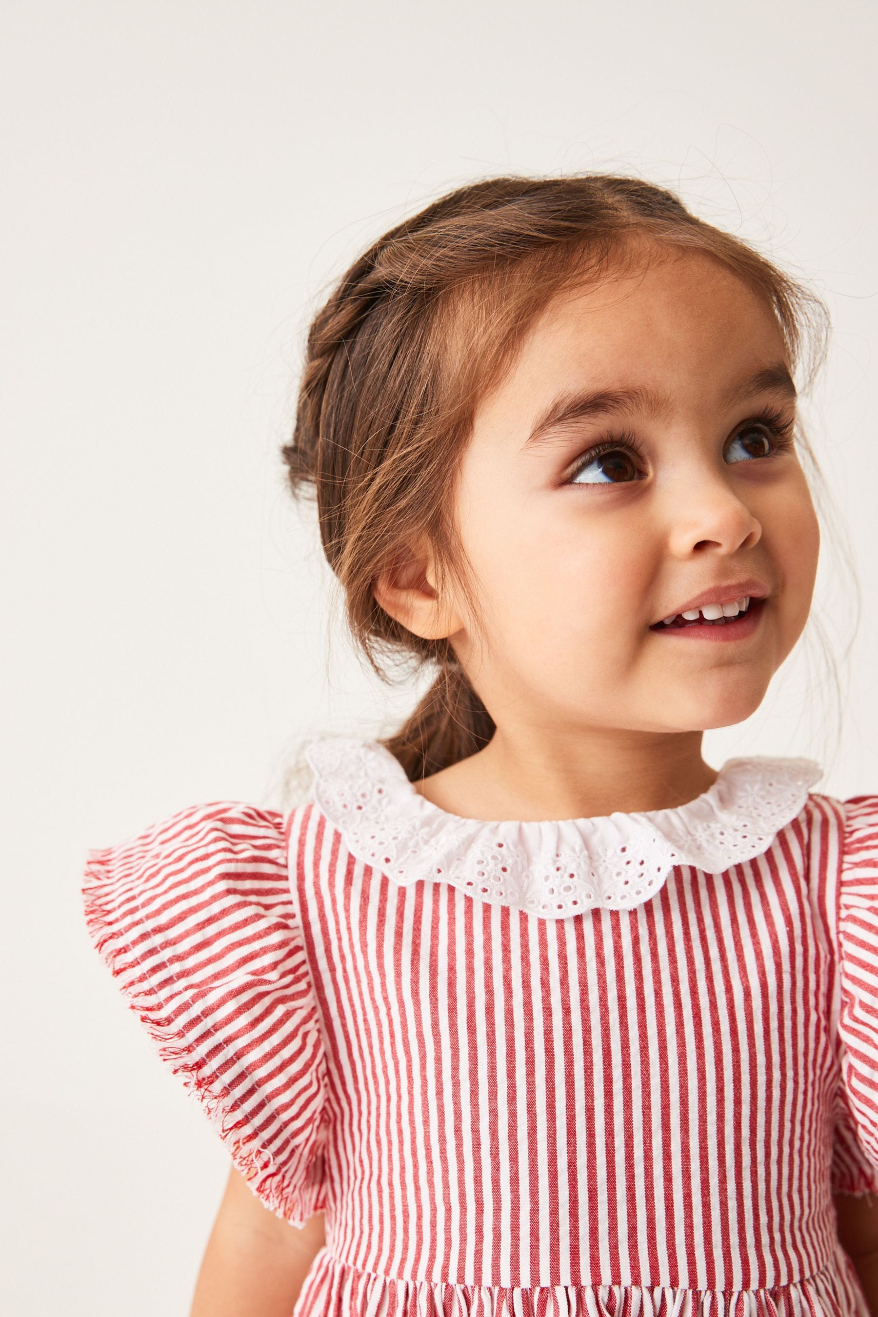 Red Stripe Broderie Collar Dress (3mths-8yrs)