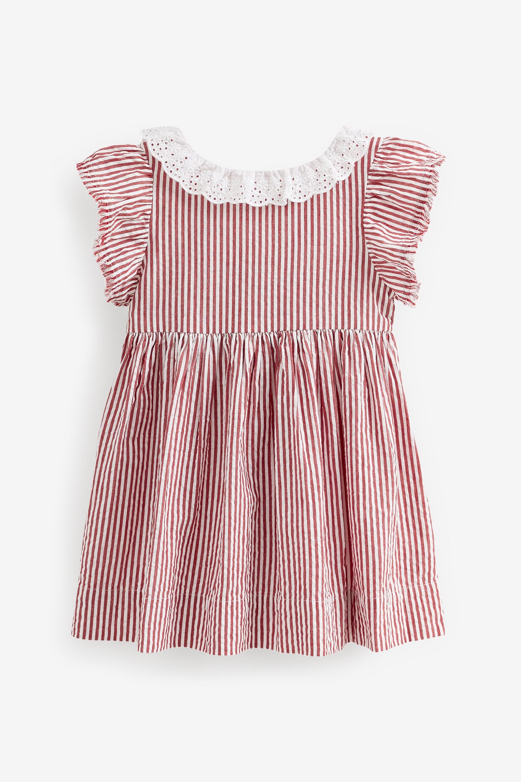 Red Stripe Broderie Collar Dress (3mths-8yrs)