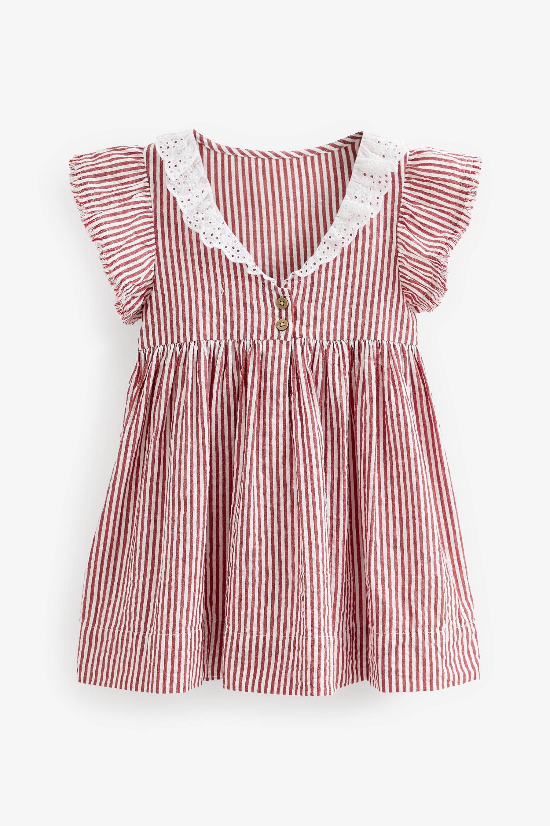 Red Stripe Broderie Collar Dress (3mths-8yrs)