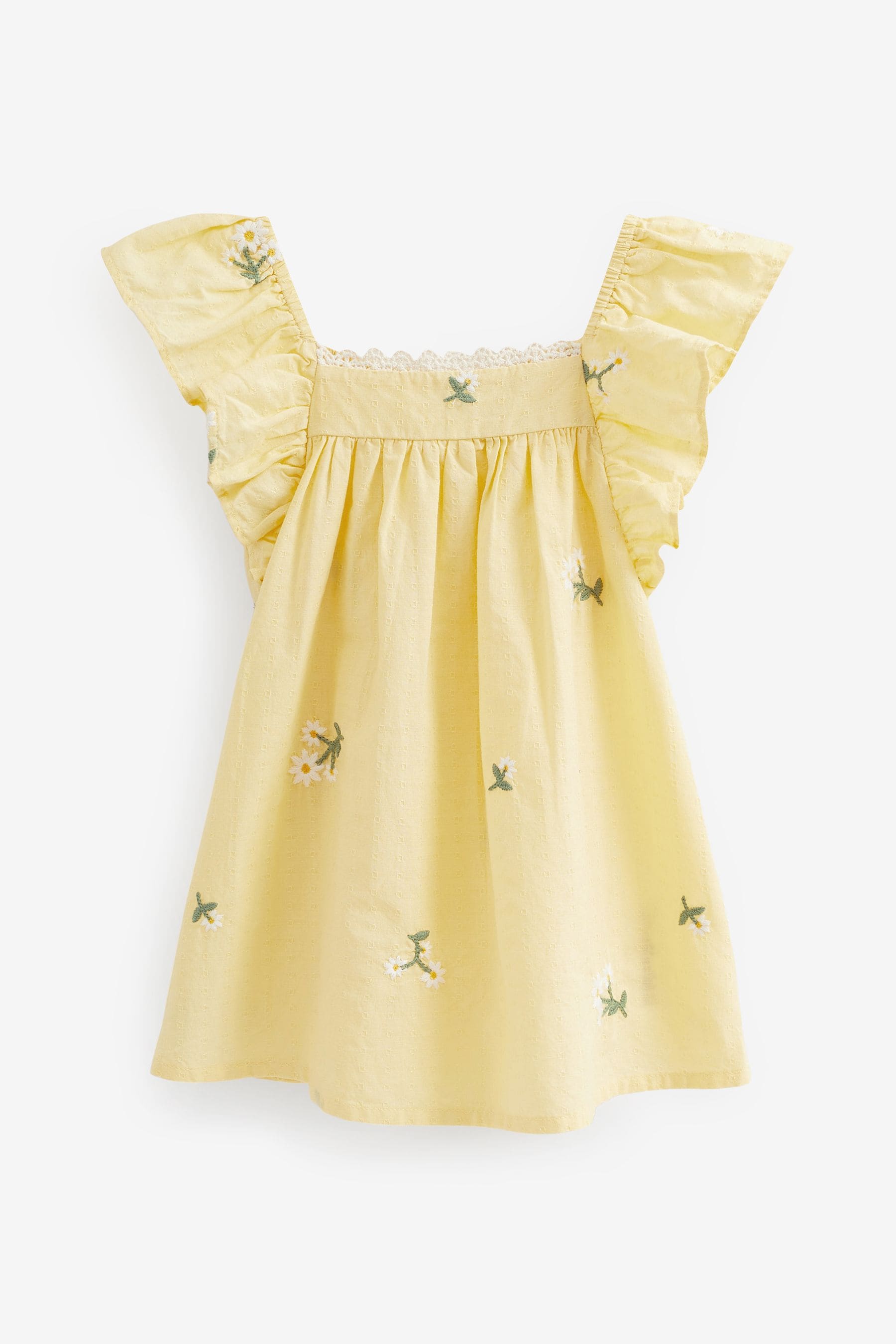 Lemon Yellow Embroidered Frill Dress (3mths-8yrs)