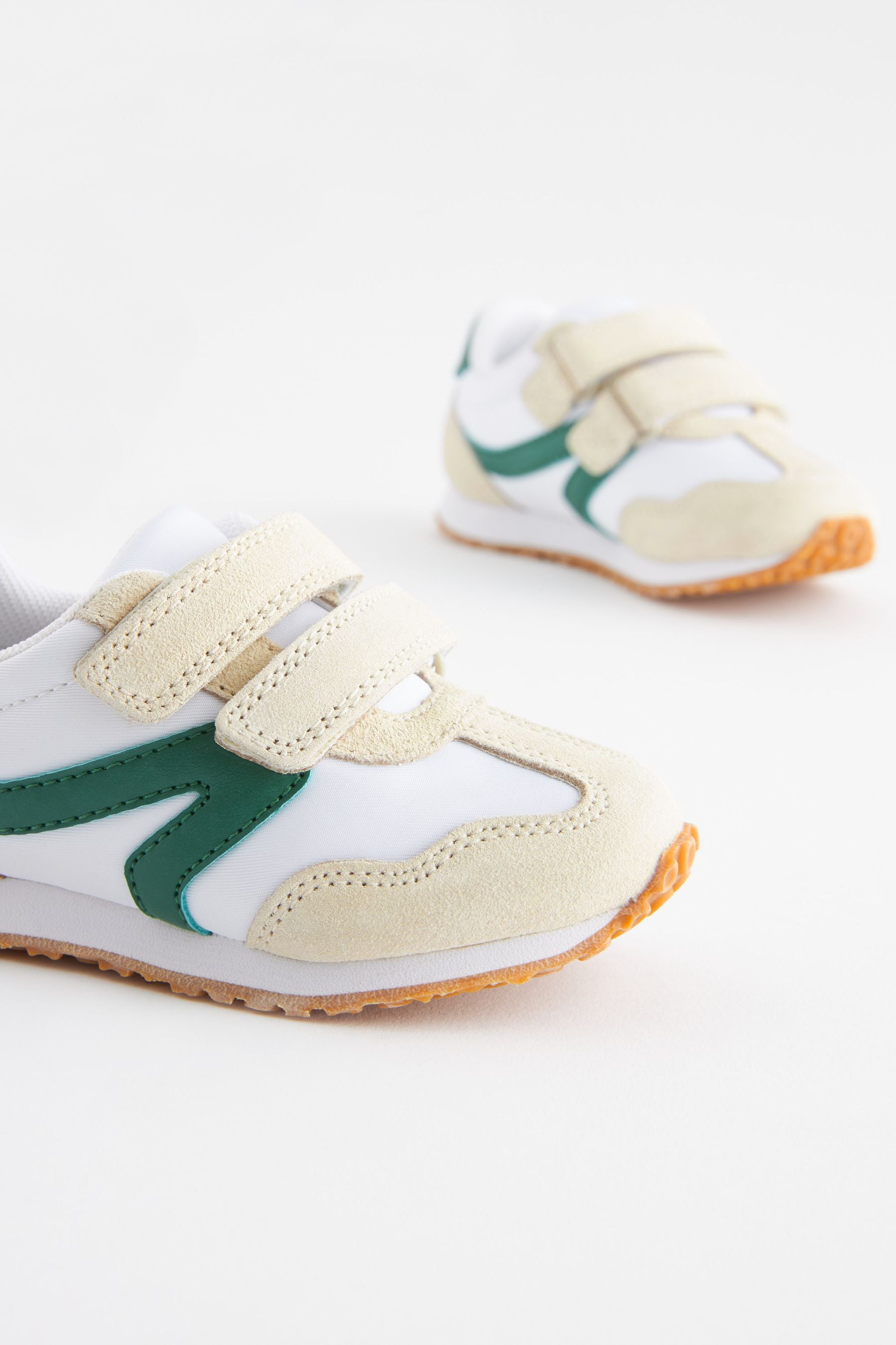 White/Green Retro Double Strap Trainers