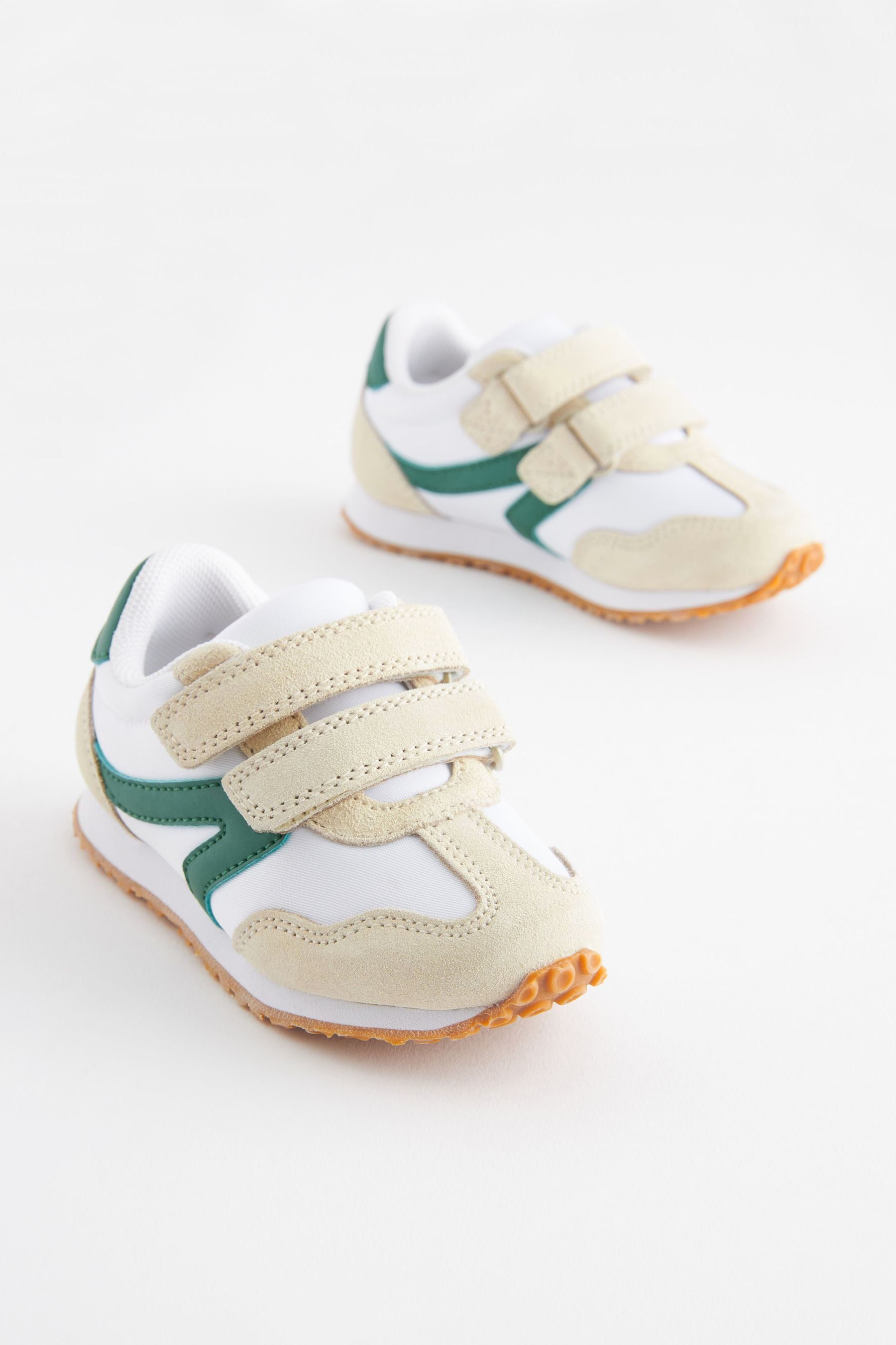 White/Green Retro Double Strap Trainers