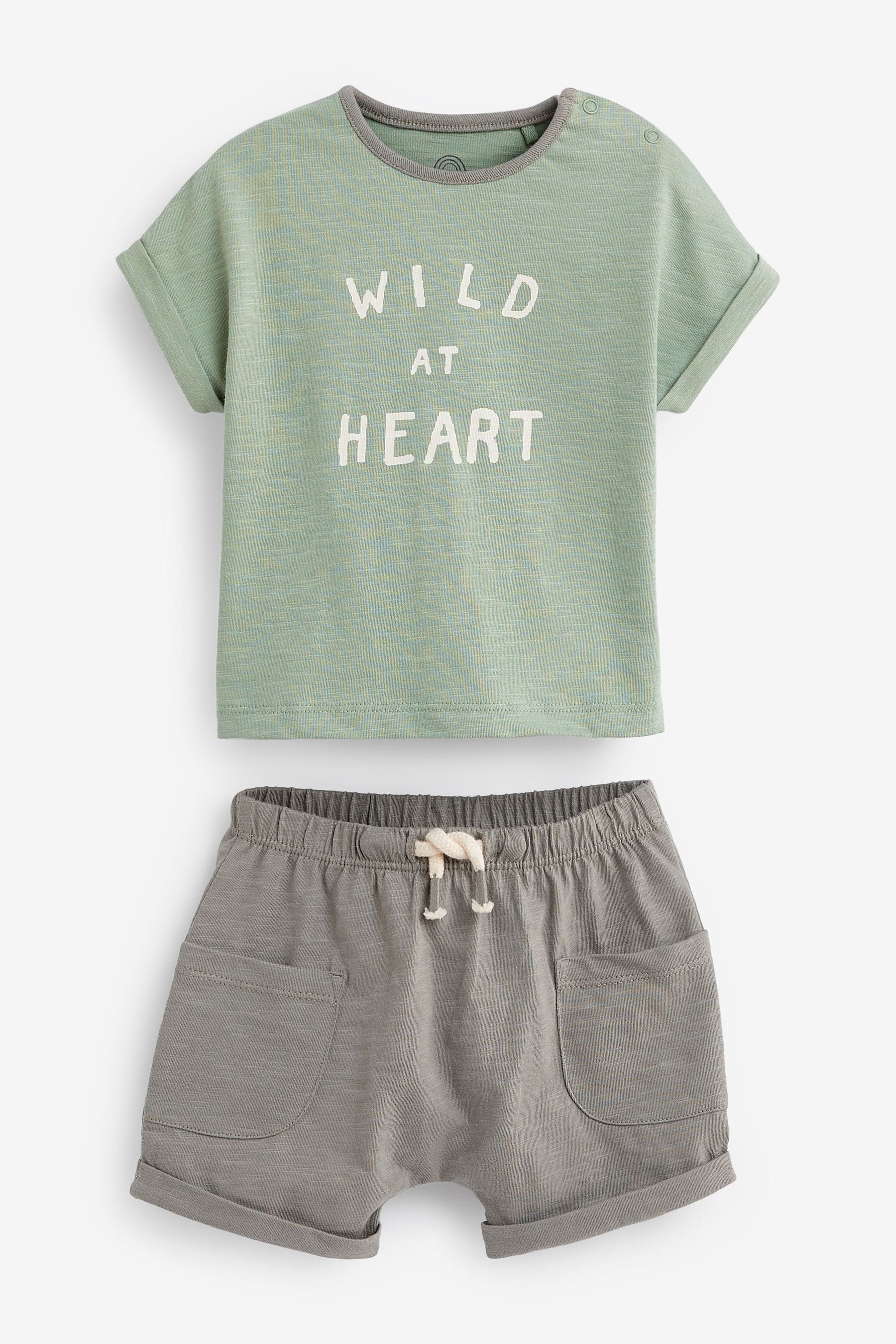 Sage Green Safari Baby T-Shirts And Shorts 6 Piece Set