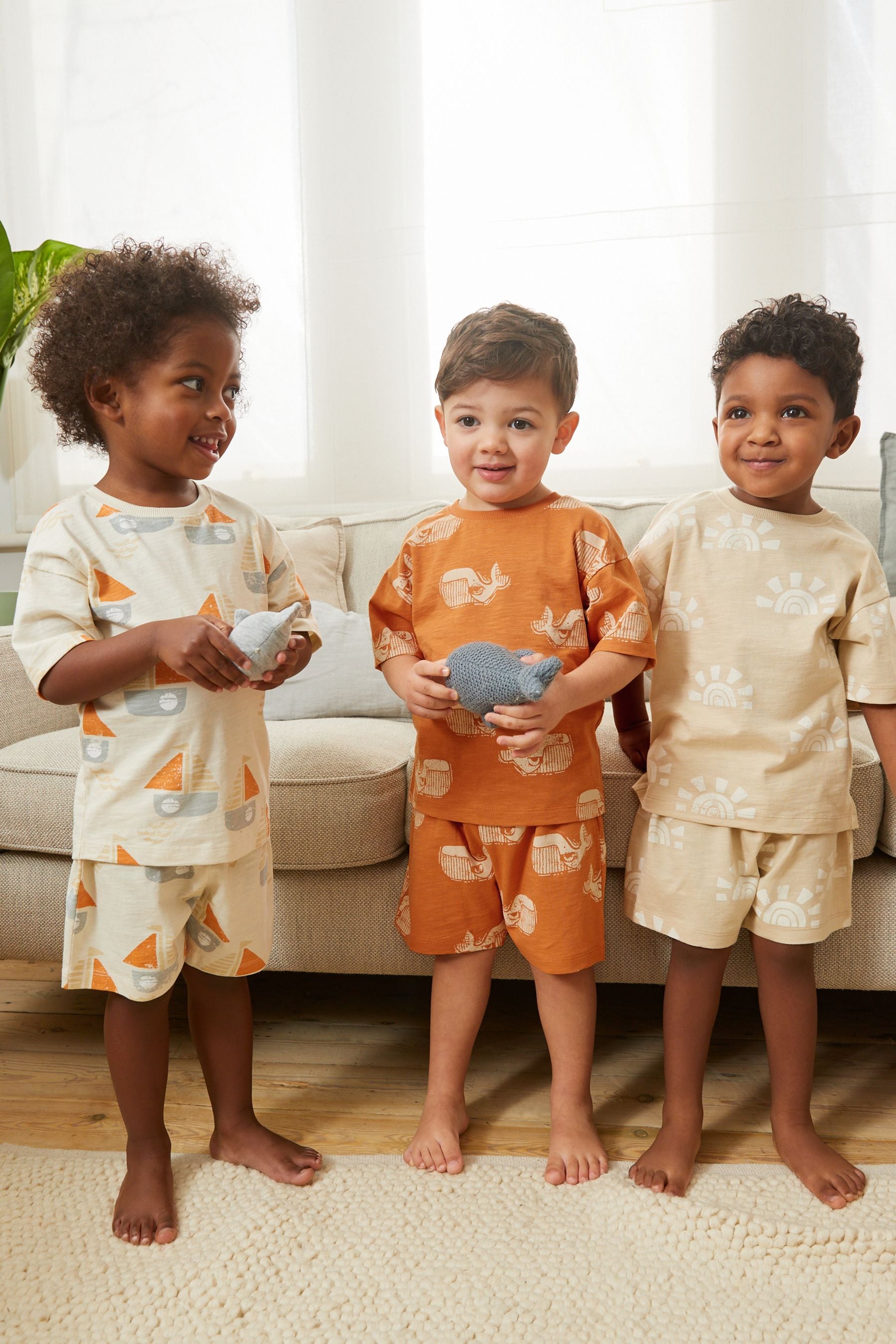 Orange Seaside 3 Pack Short Pyjamas (9mths-10yrs)