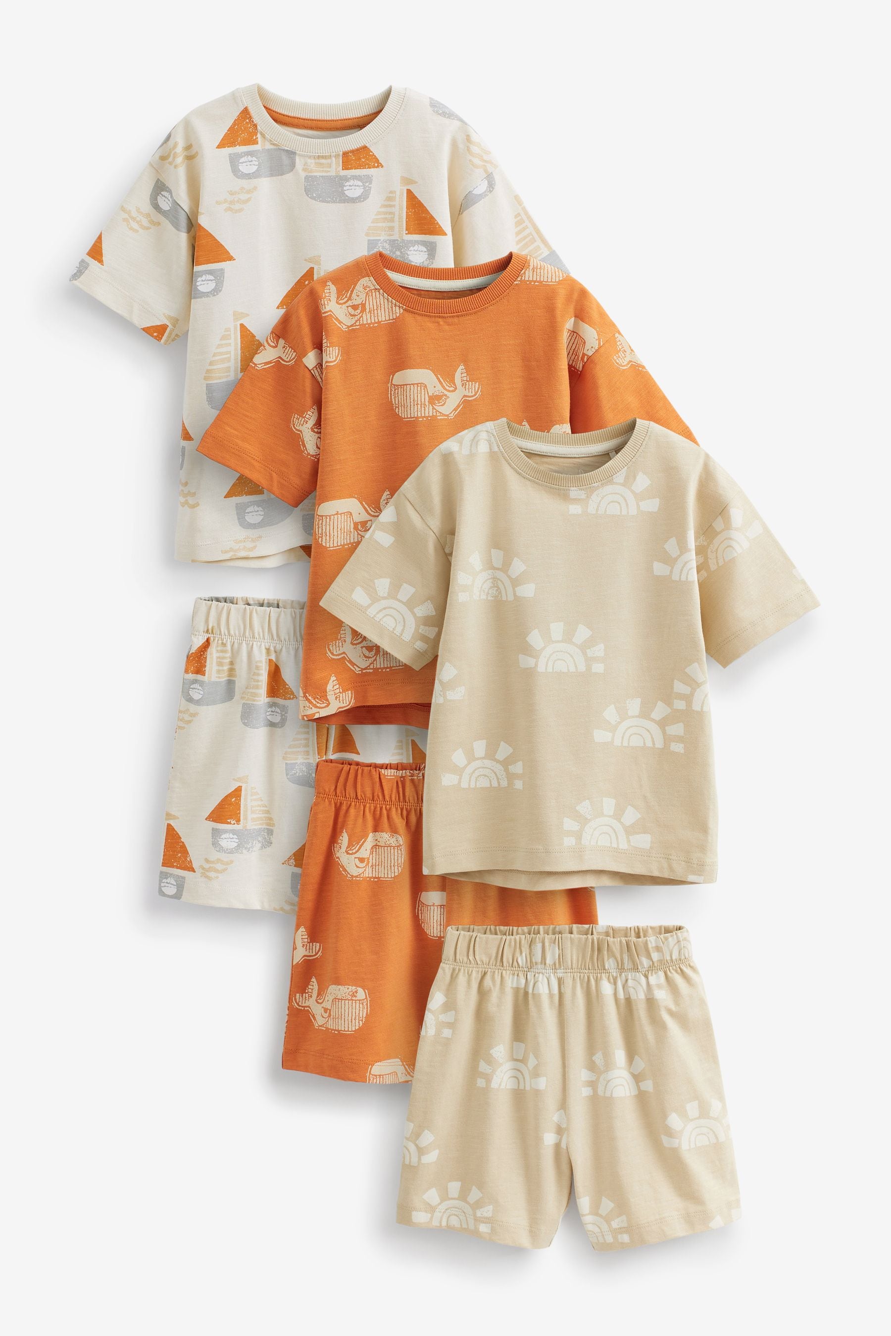 Orange Seaside 3 Pack Short Pyjamas (9mths-10yrs)