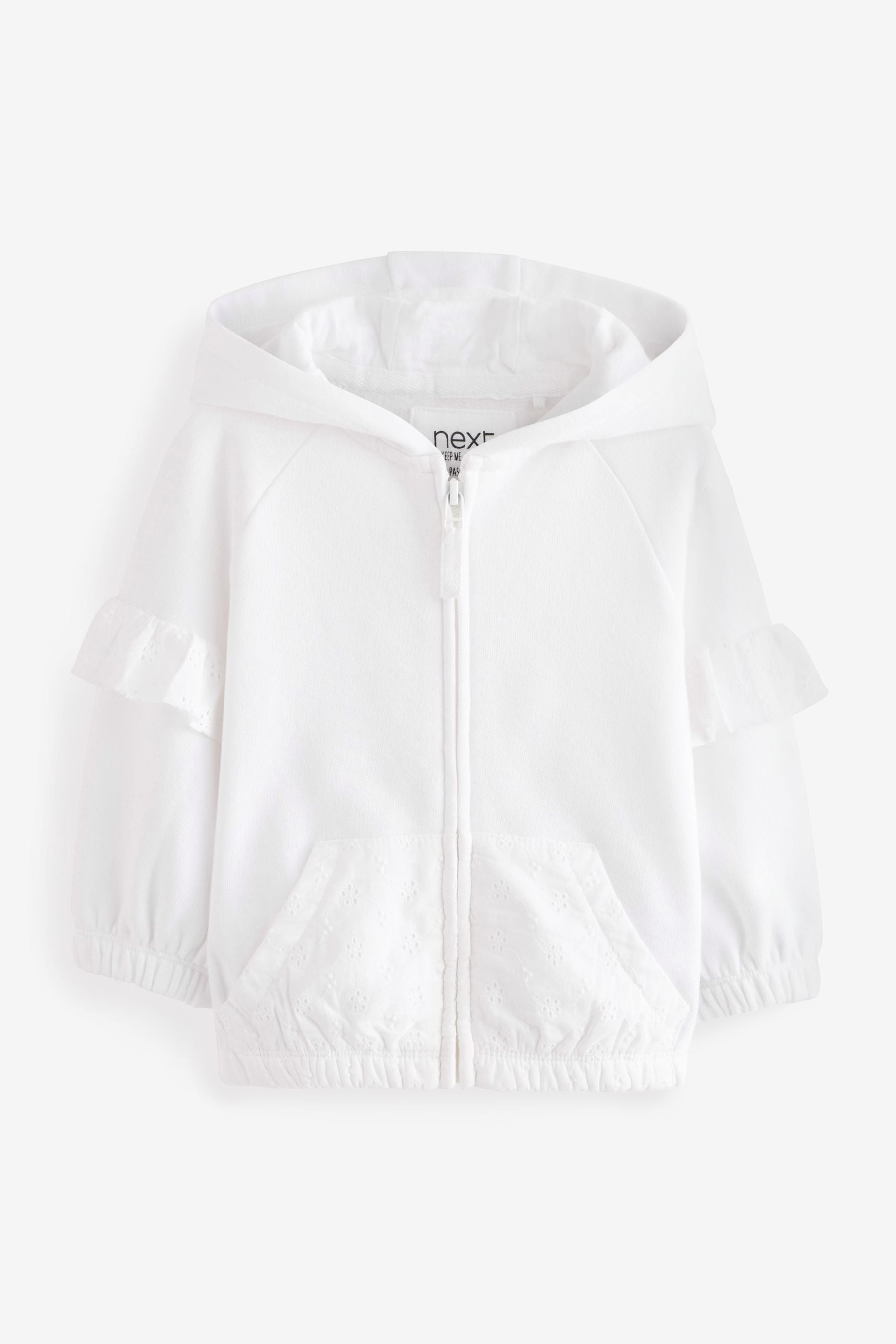 White Broderie Zip Through Hoodie (3mths-7yrs)