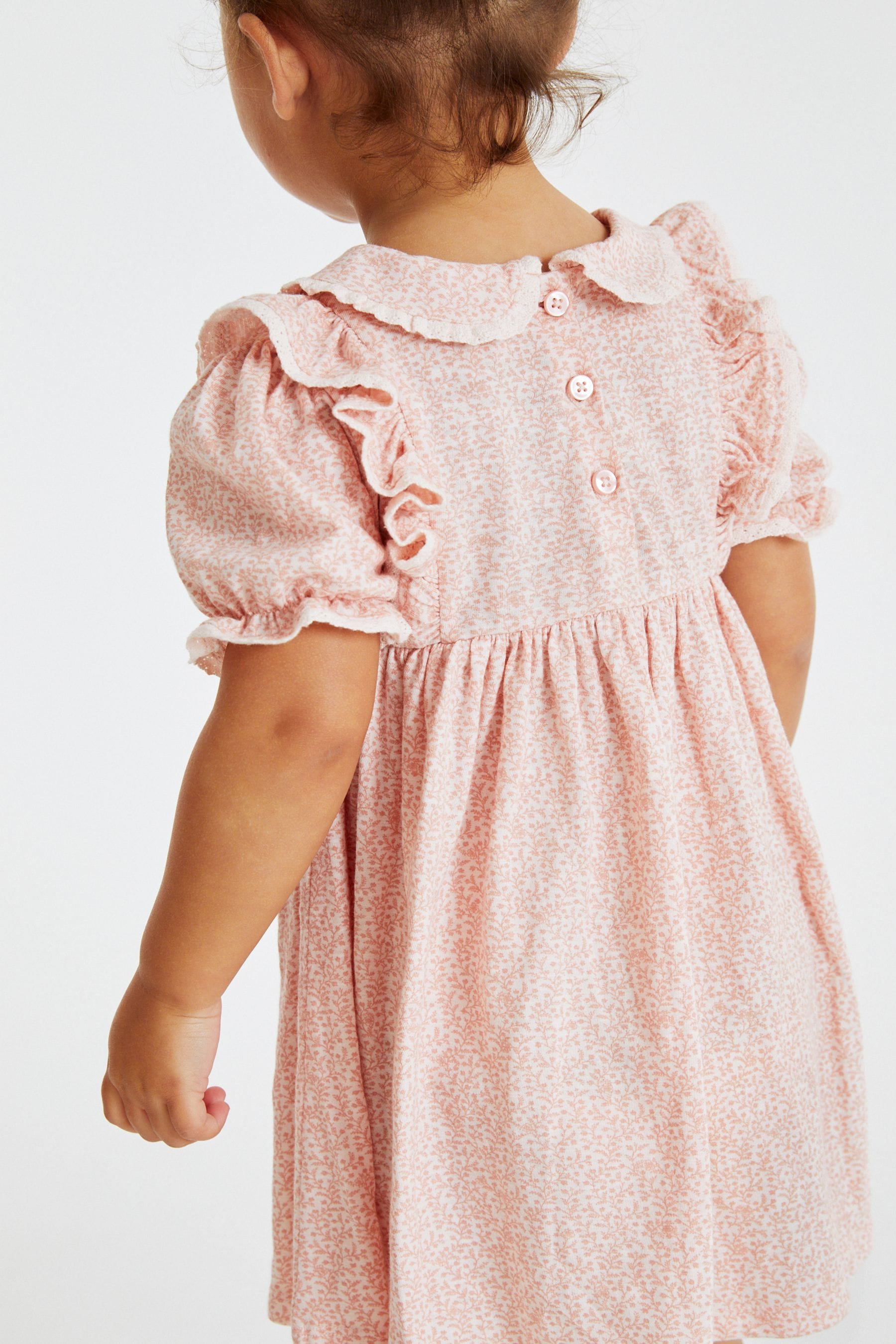 Pink Ditsy Peter Pan Collar Puff Sleeve Cotton Jersey Dress (3mths-7yrs)