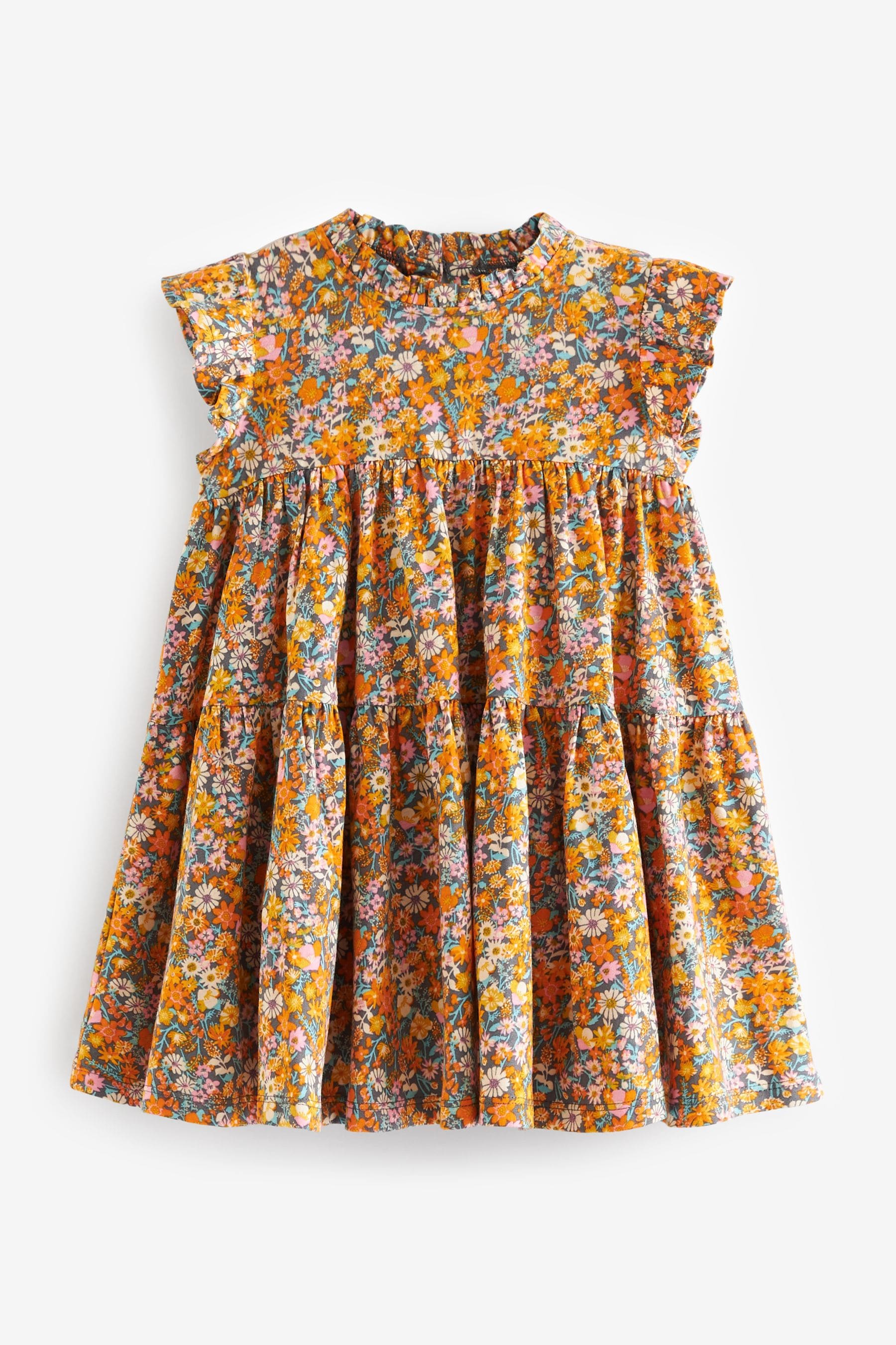 Orange Floral Short Sleeve Tiered Jersey Dress (3mths-7yrs)