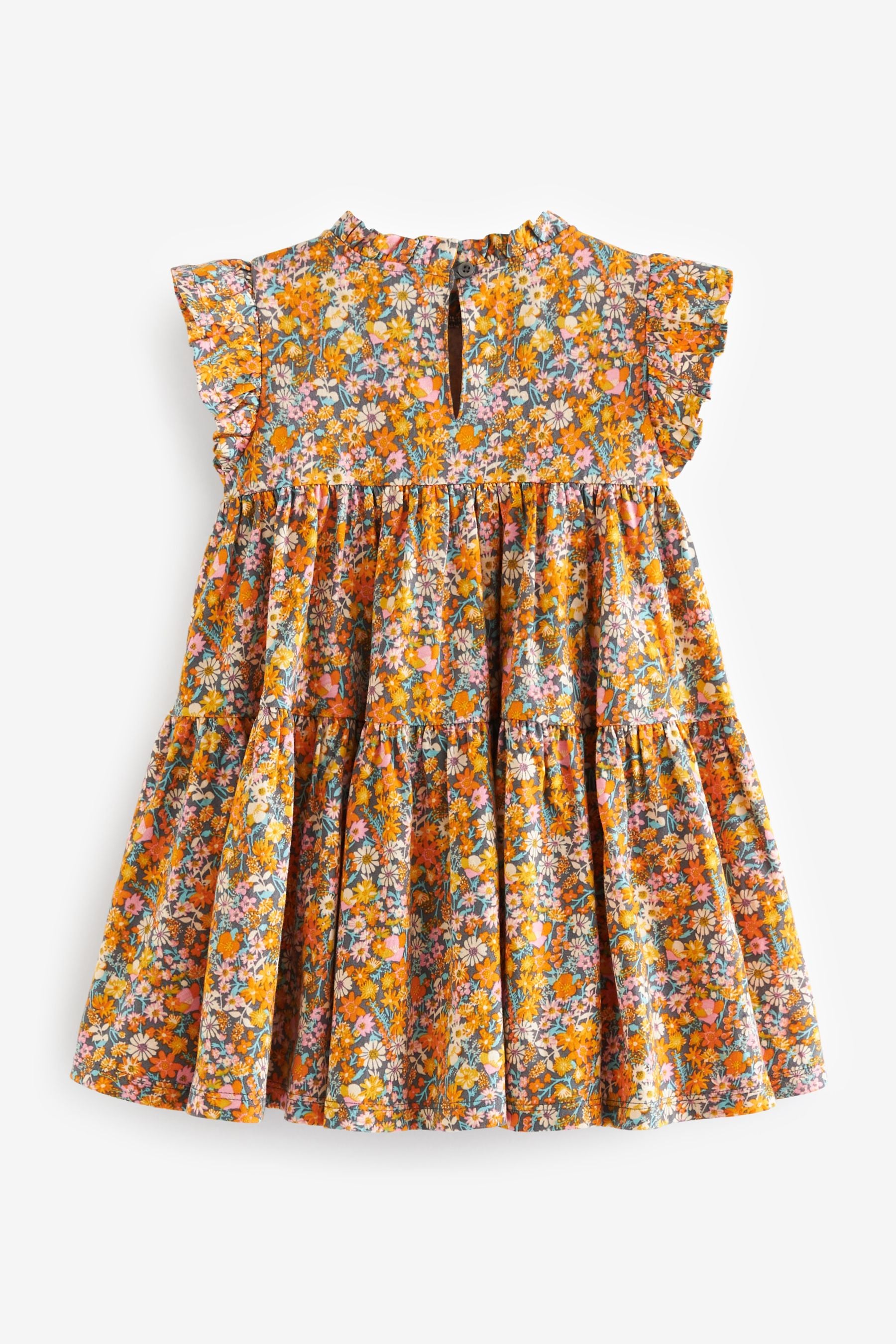 Orange Floral Short Sleeve Tiered Jersey Dress (3mths-7yrs)