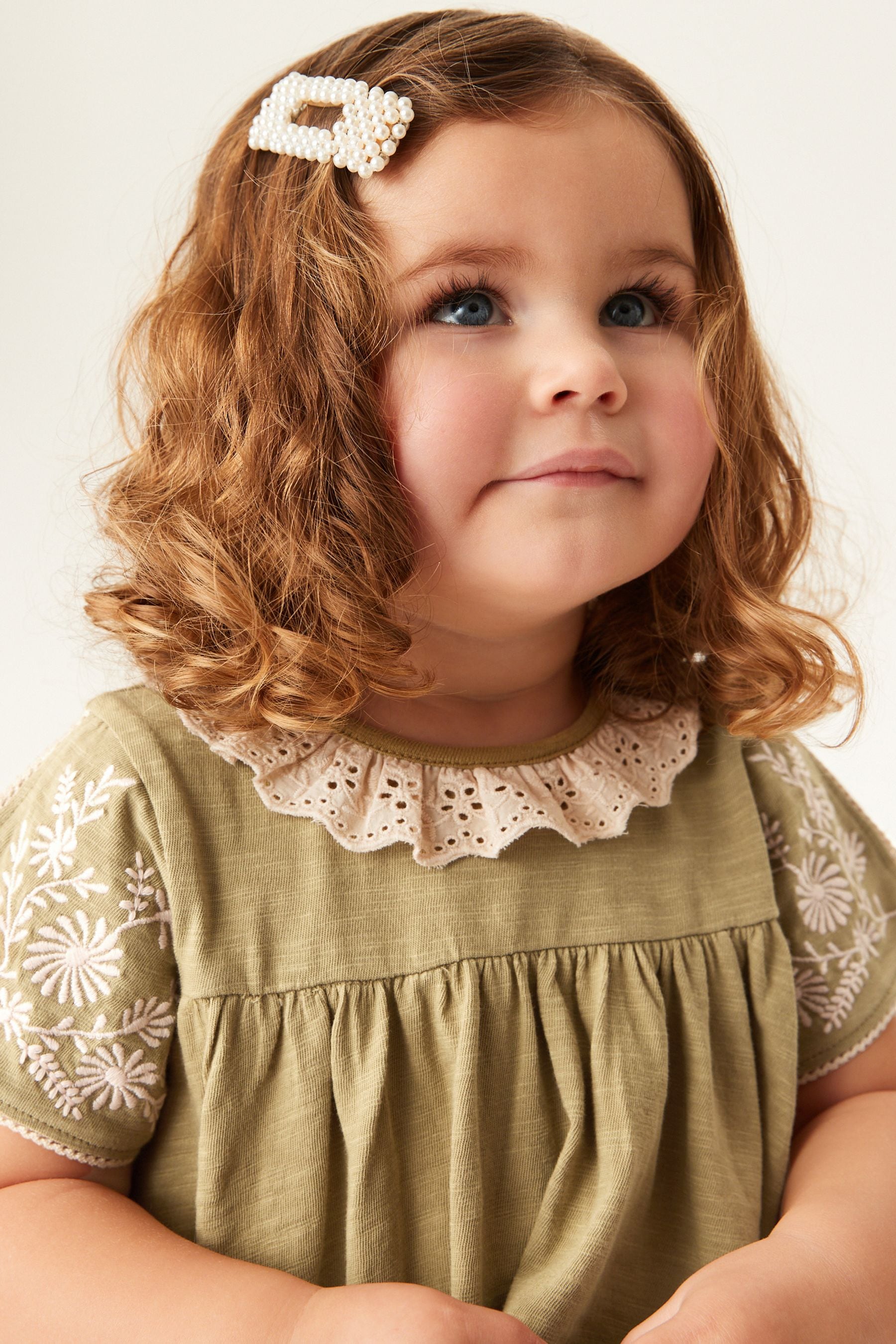 Green Embroidered Collar Short Sleeve Day Dress (3mths-7yrs)