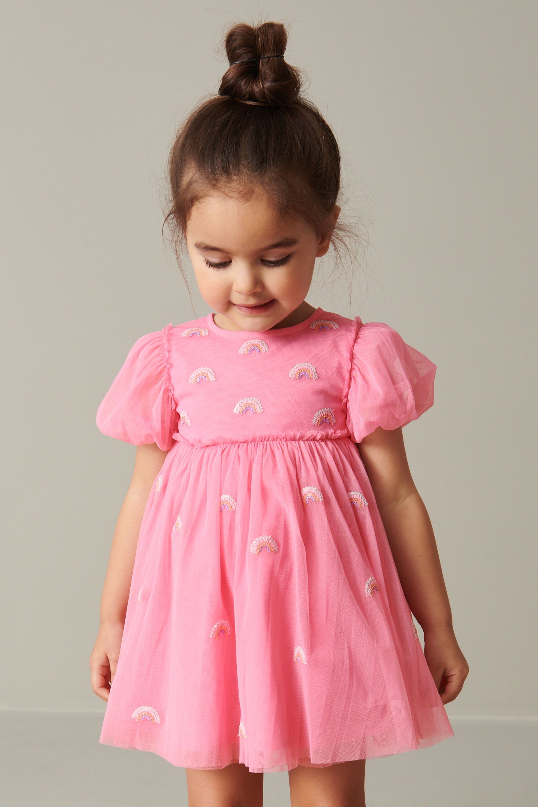 Pink Short Sleeve Sequin Party Dress (3mths-7yrs)